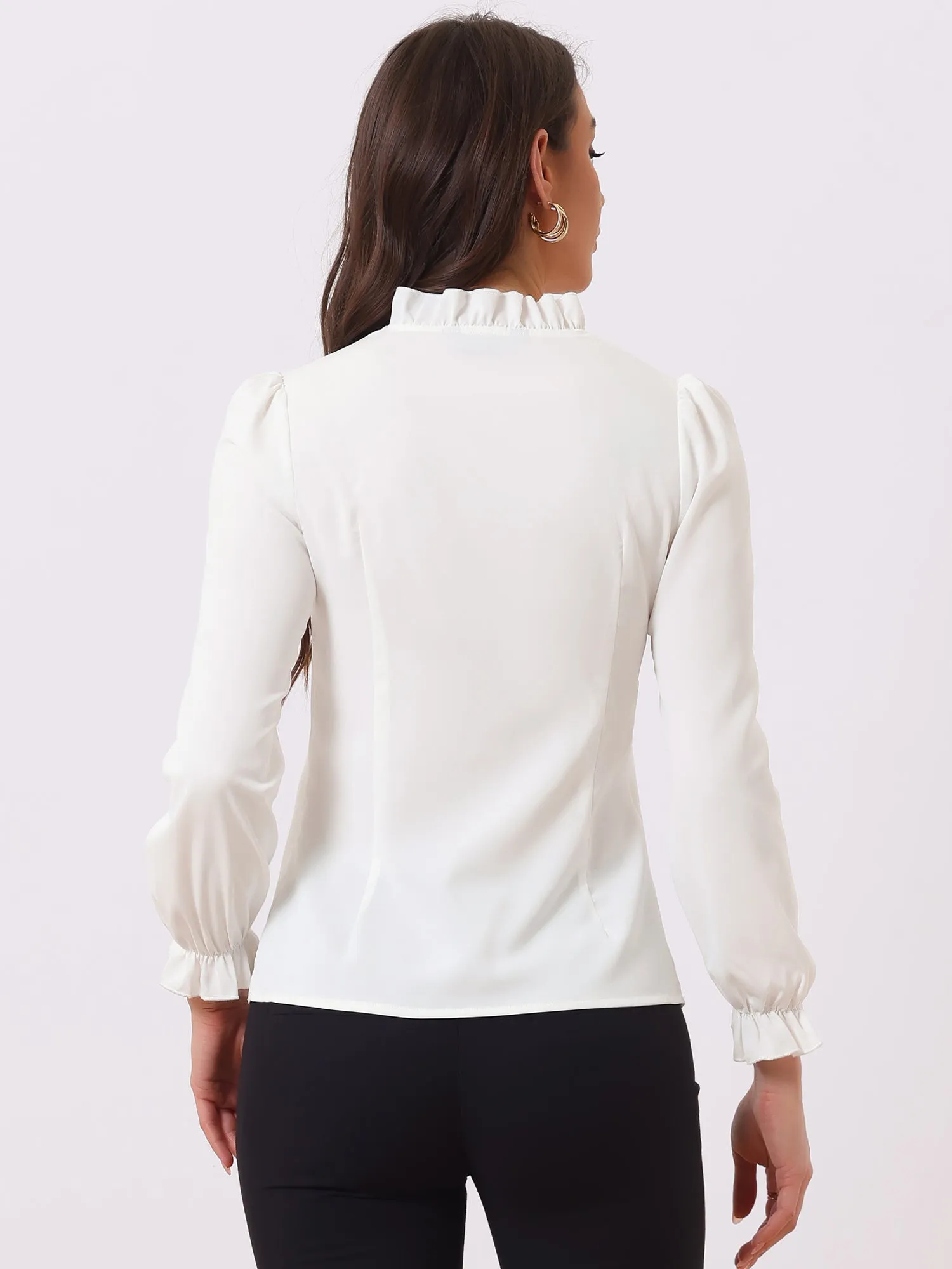 Elegant Long Sleeve Blouse Ruffle Tie Neck Business Work Top