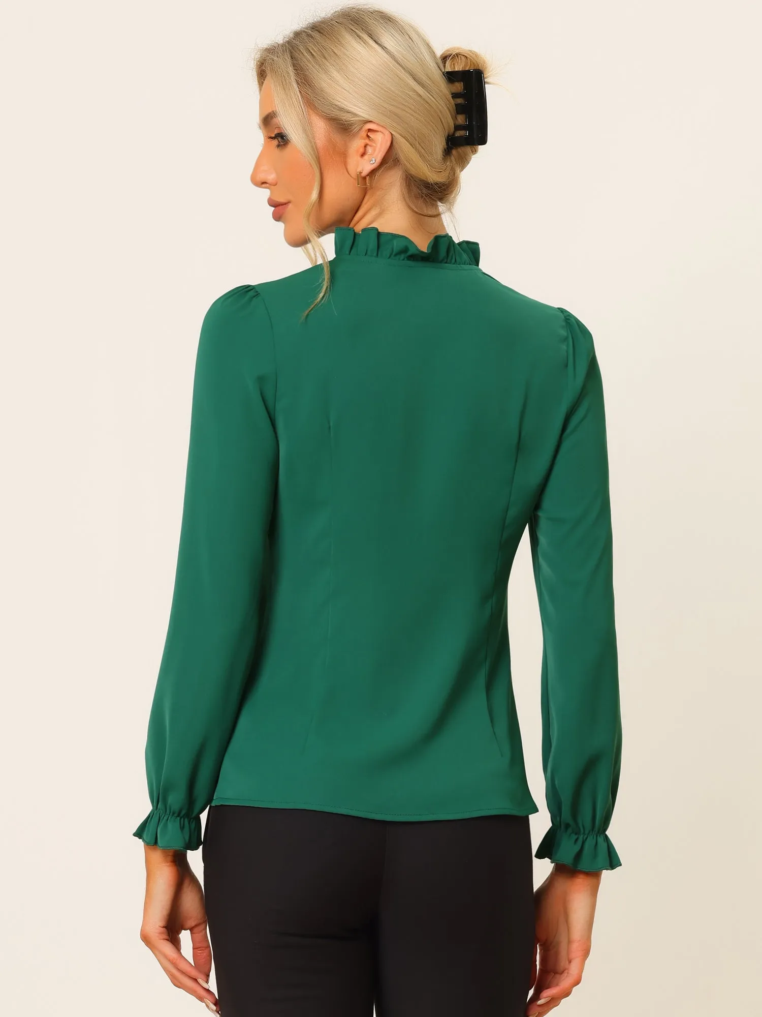 Elegant Long Sleeve Blouse Ruffle Tie Neck Business Work Top