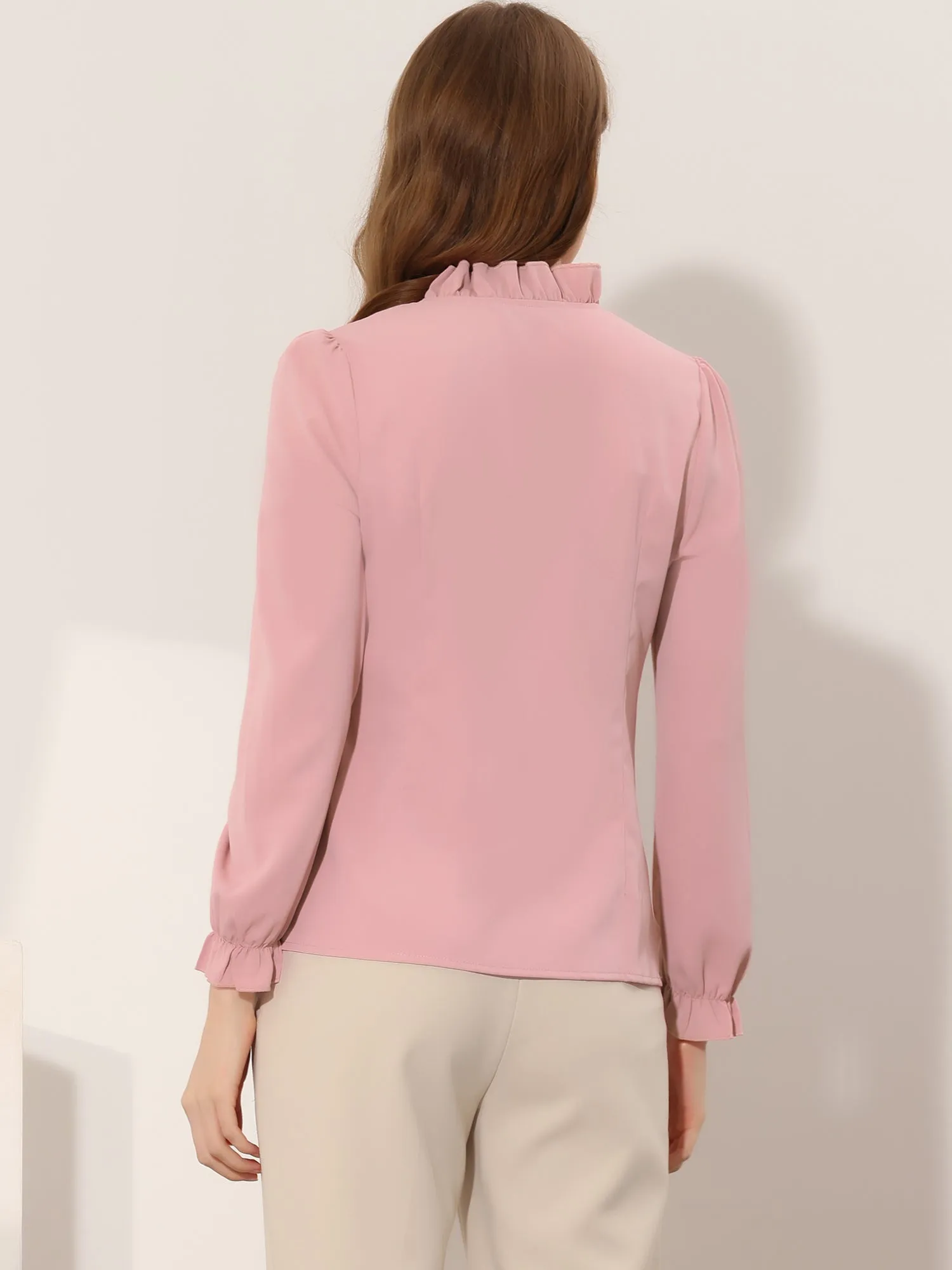 Elegant Long Sleeve Blouse Ruffle Tie Neck Business Work Top