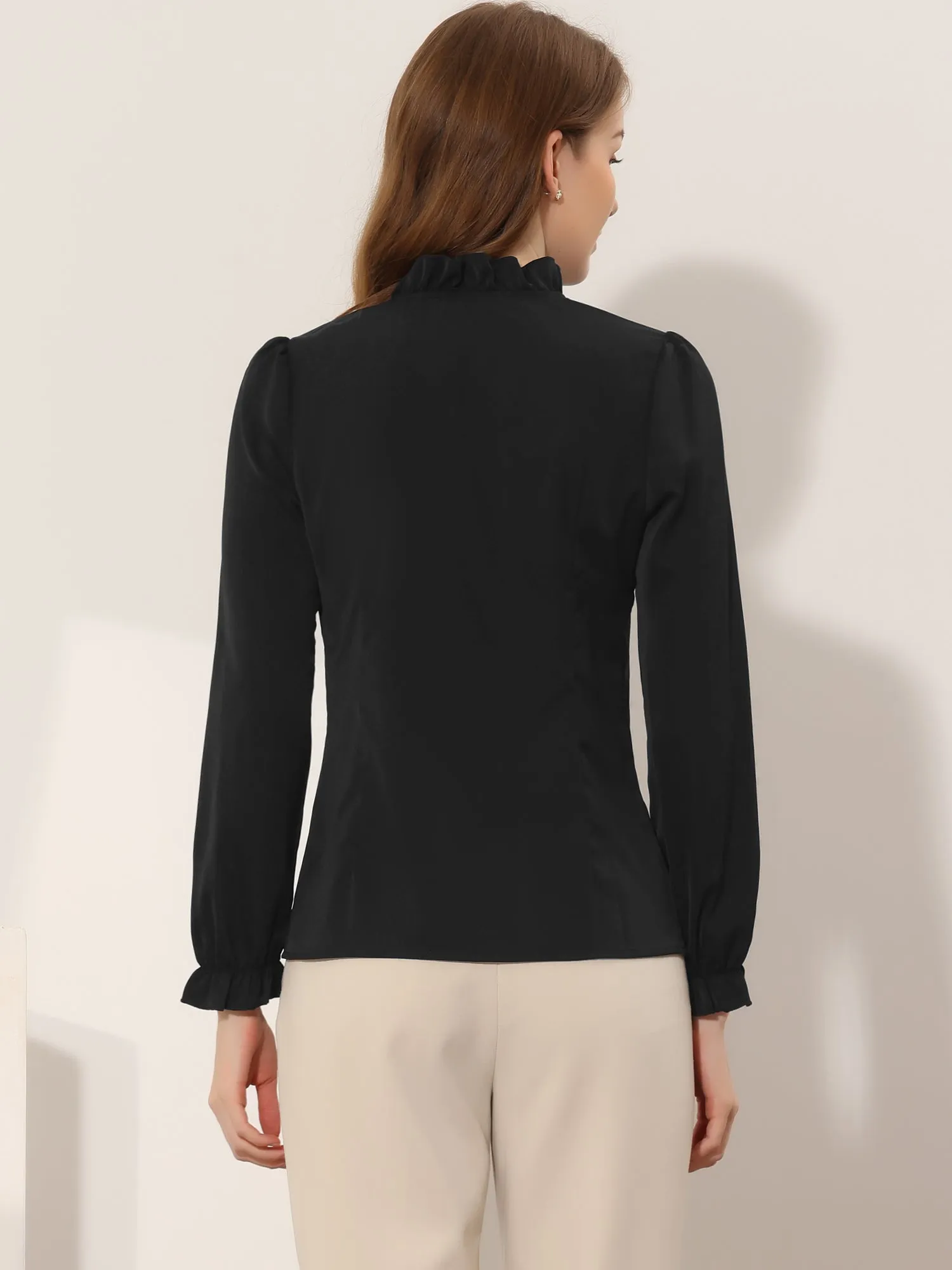 Elegant Long Sleeve Blouse Ruffle Tie Neck Business Work Top