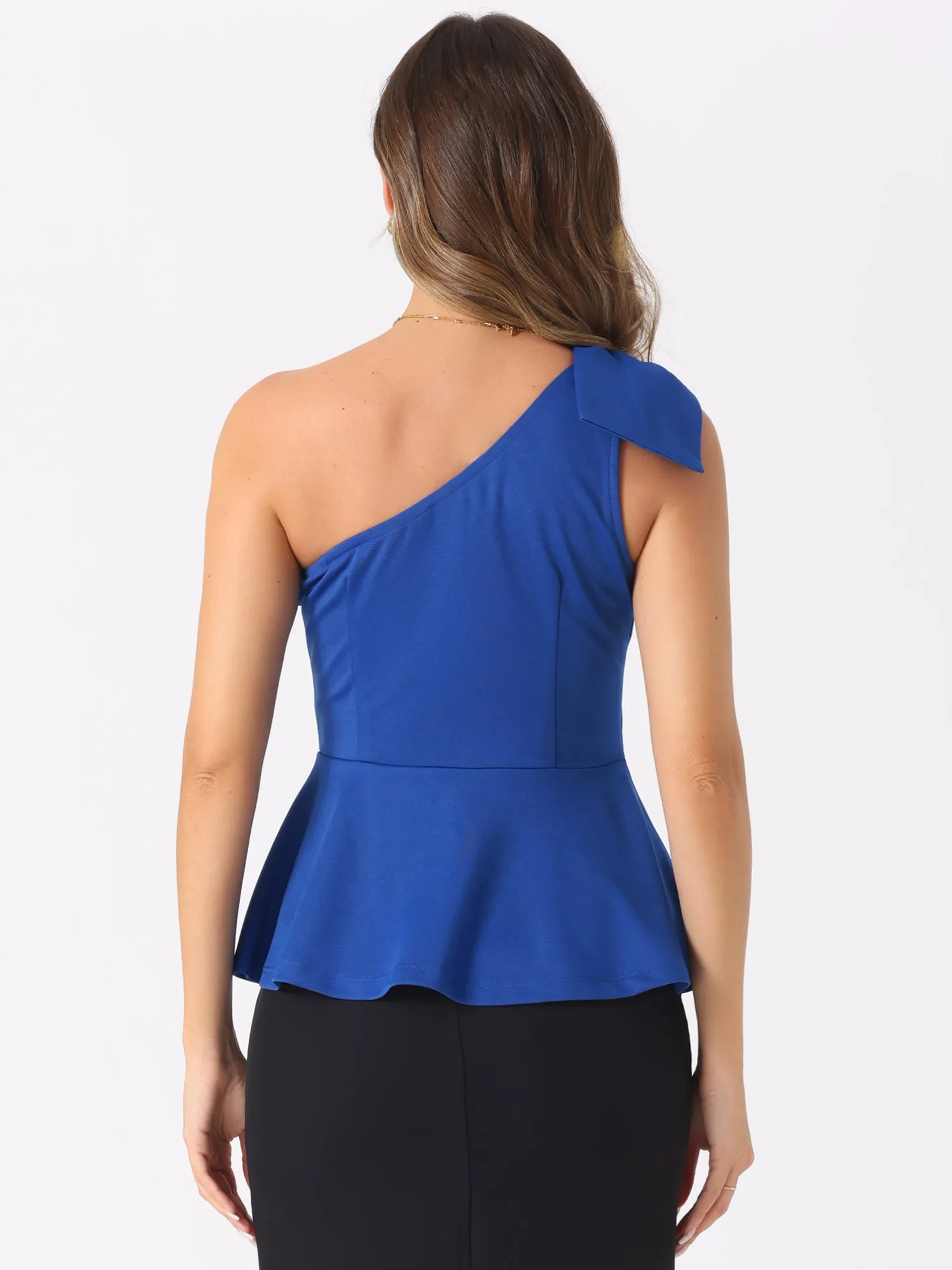 Elegant Peplum Bow Ruffled Hem One Shoulder Top