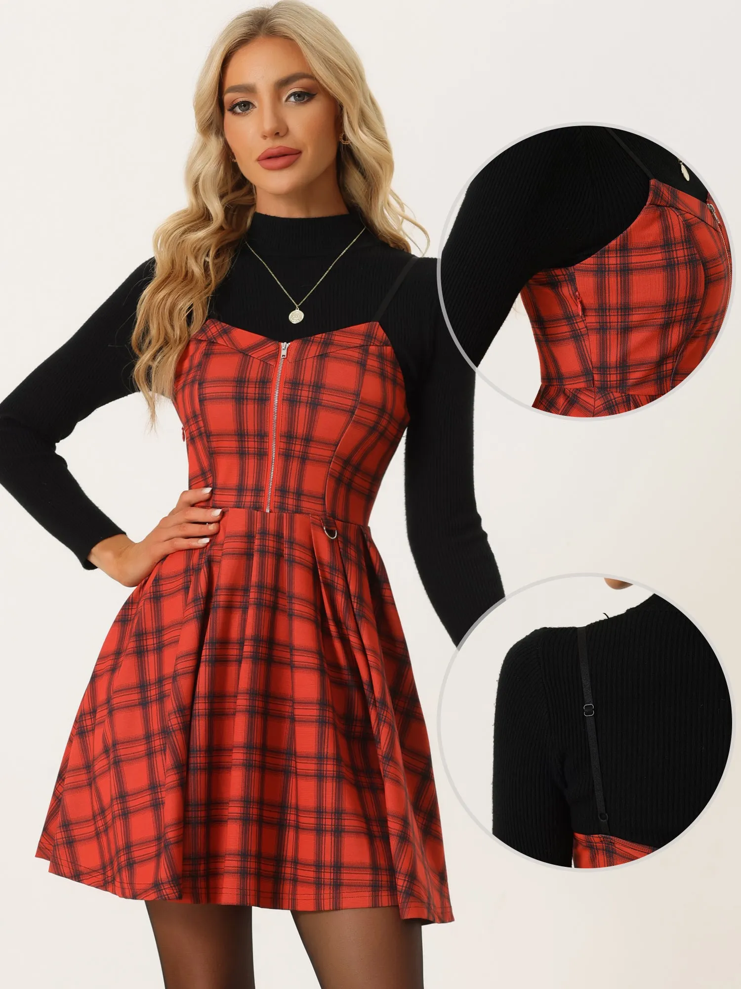 Elegant Plaid Spaghetti Strap Christmas Skater Dress