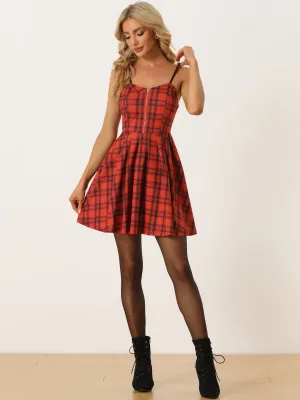 Elegant Plaid Spaghetti Strap Christmas Skater Dress