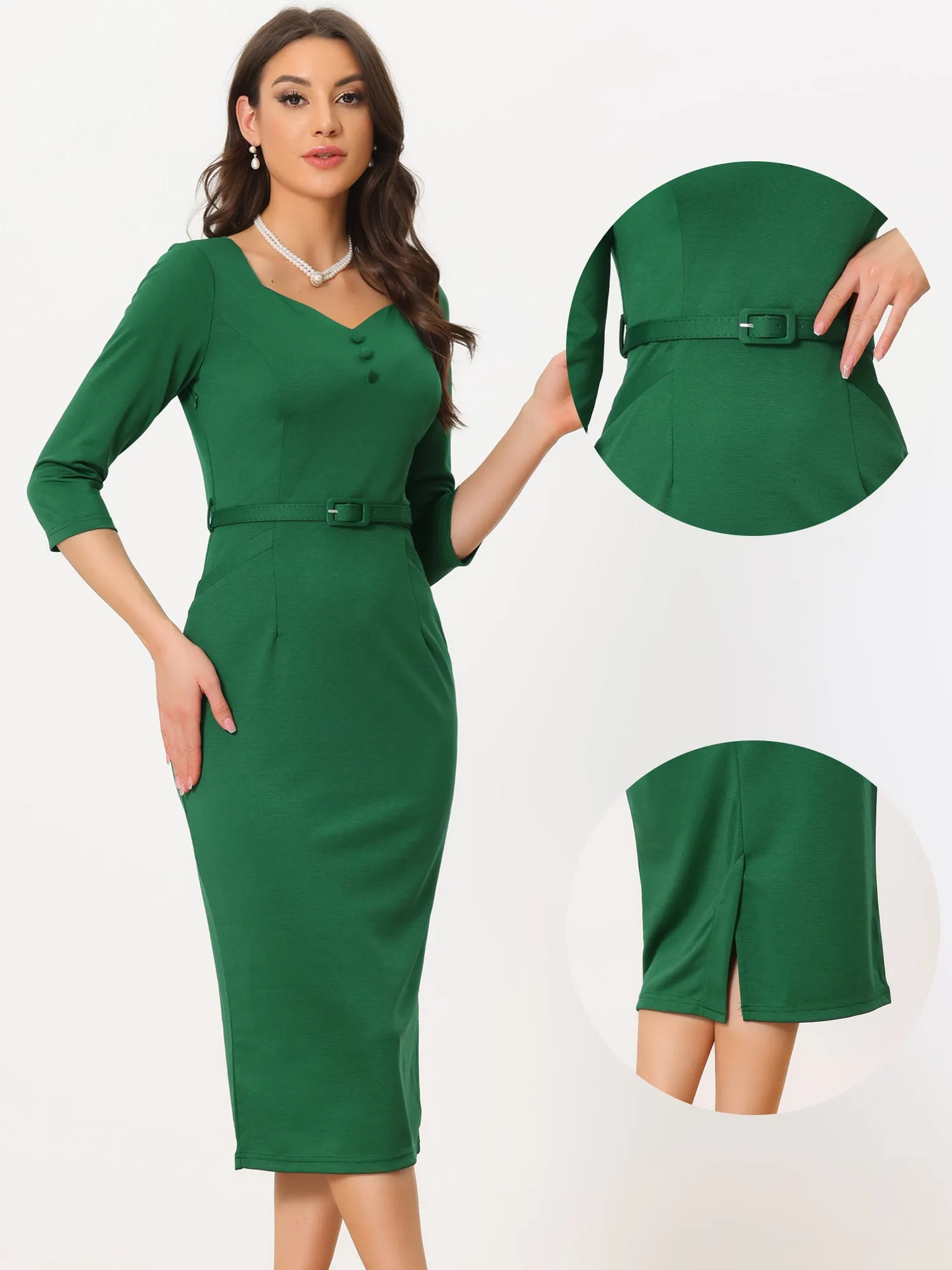 Elegant Sheath Sweatheart Neck Half Sleeve Office Work Dress