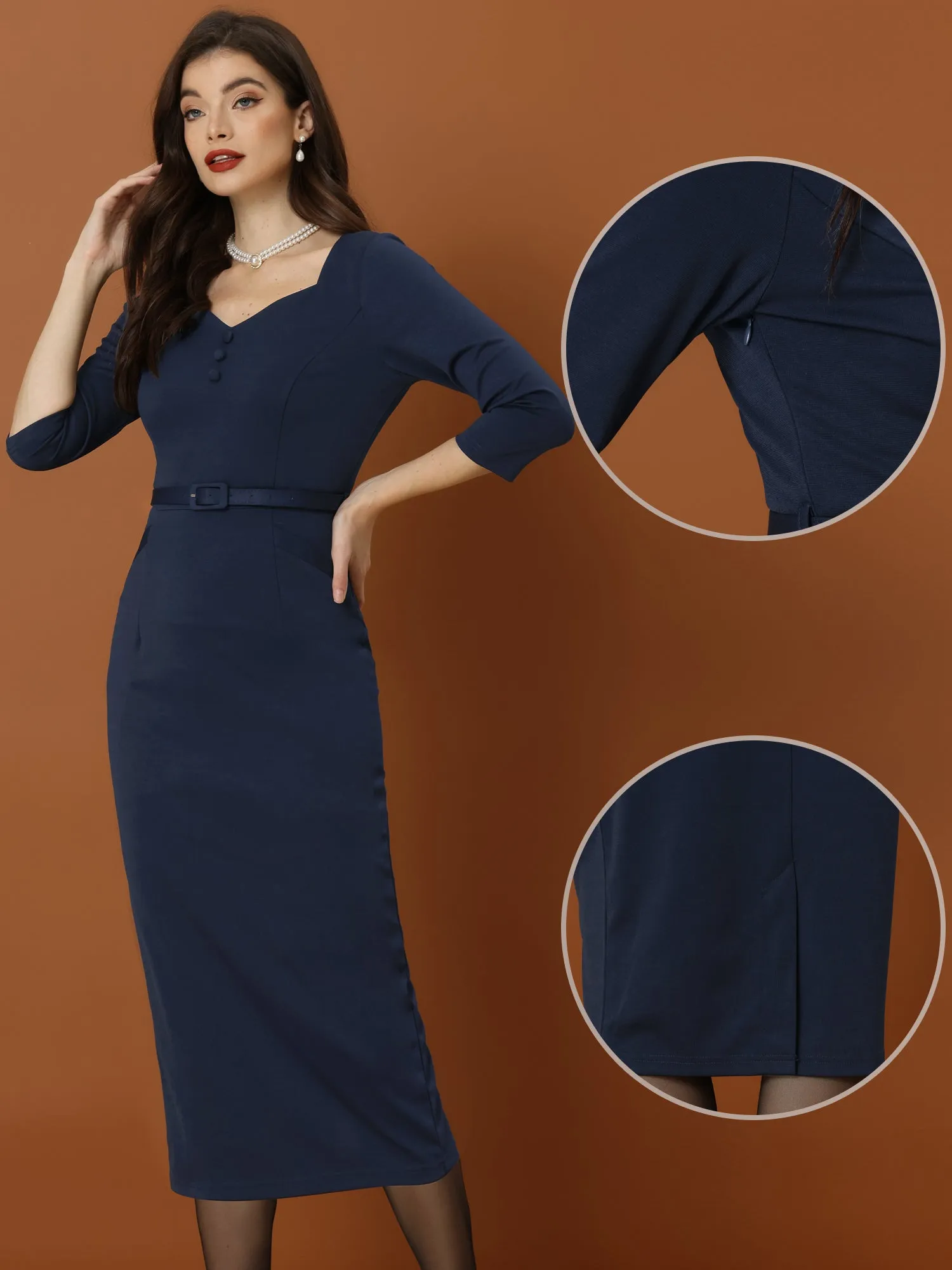 Elegant Sheath Sweatheart Neck Half Sleeve Office Work Dress