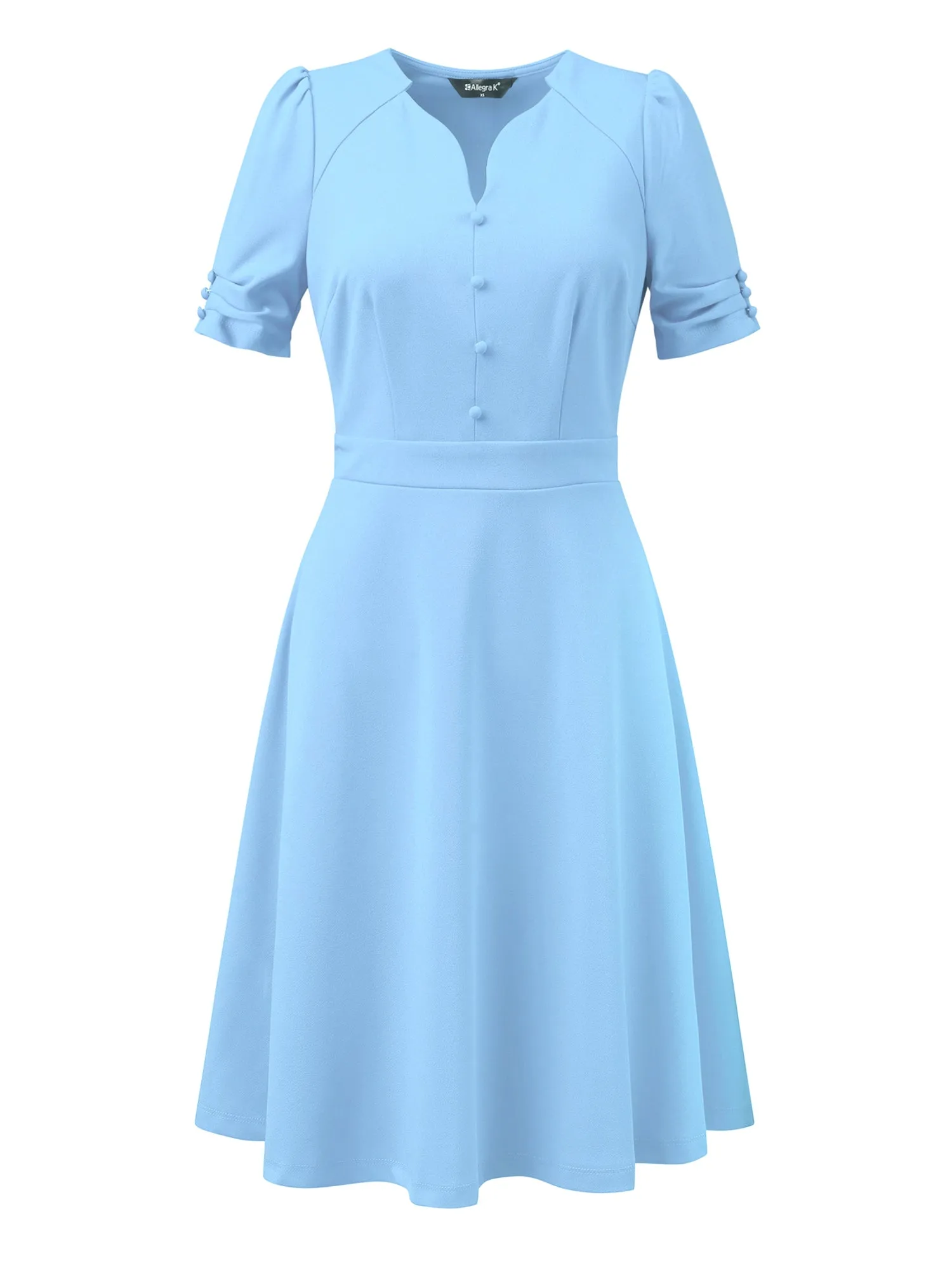 Elegant Short Puff Sleeve V Neck A-Line Zipper Side Office Dress