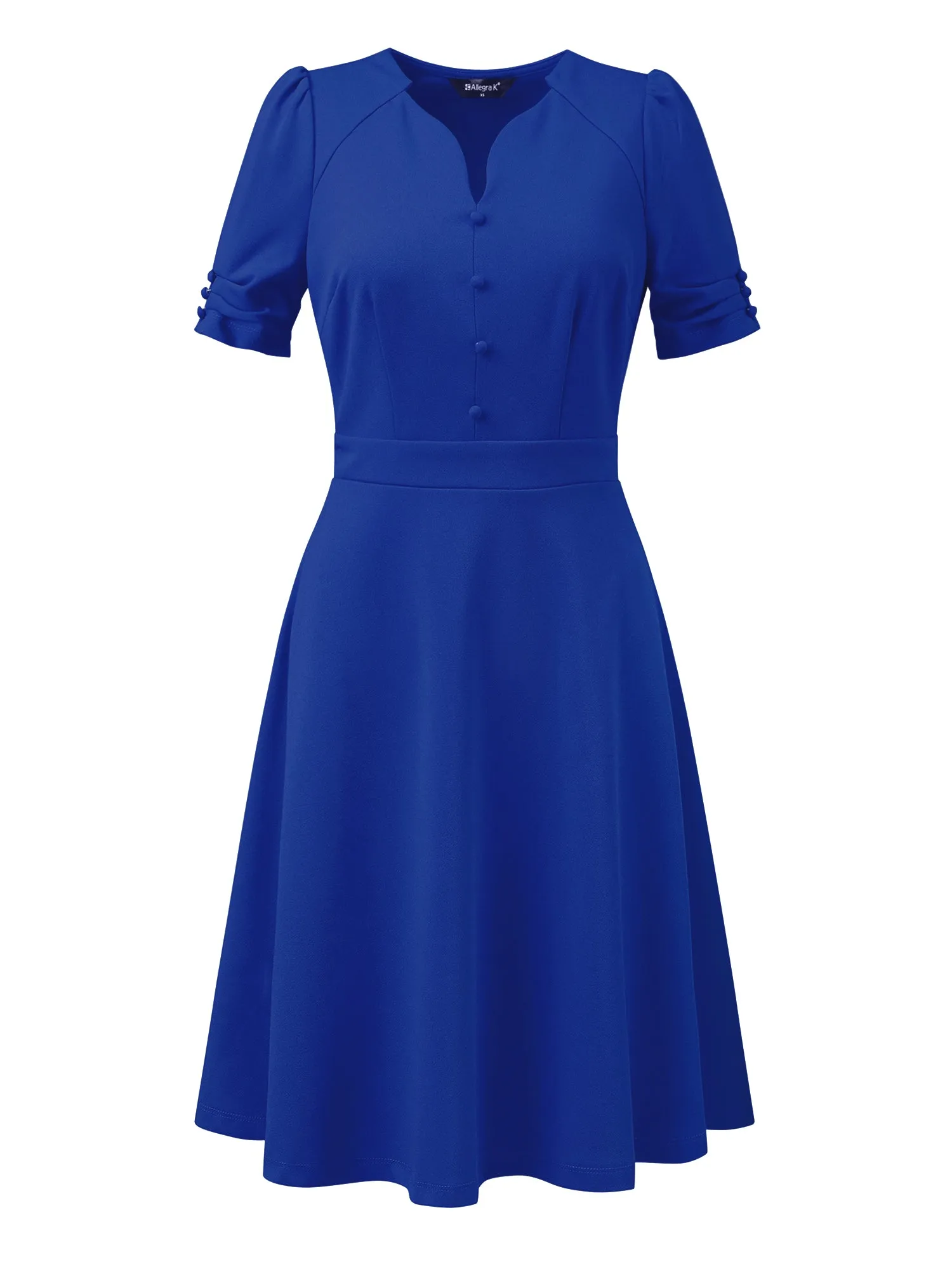 Elegant Short Puff Sleeve V Neck A-Line Zipper Side Office Dress