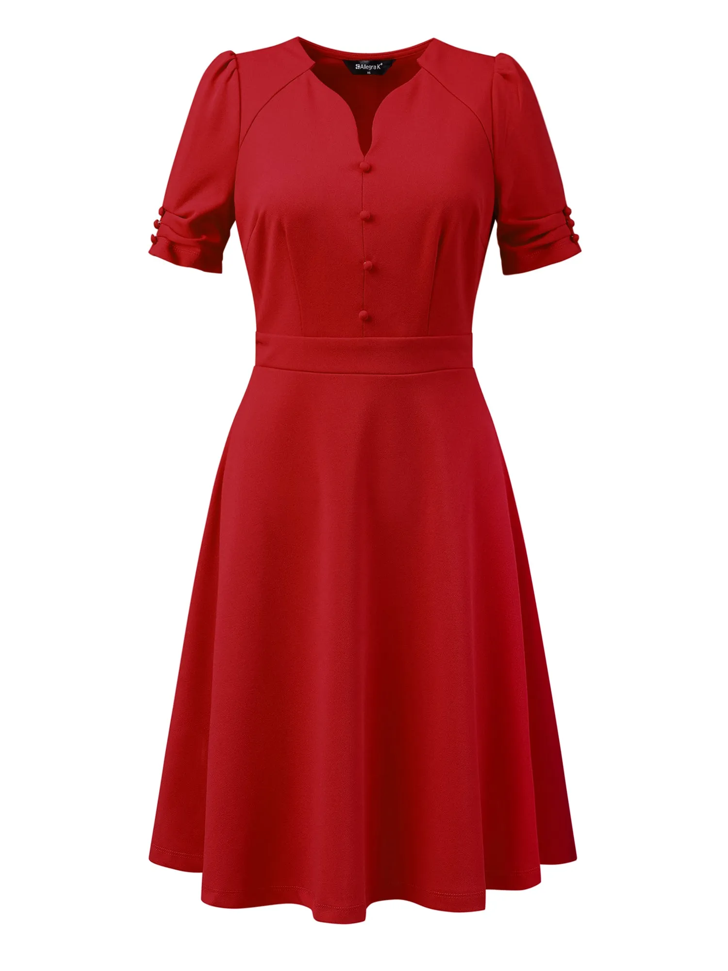 Elegant Short Puff Sleeve V Neck A-Line Zipper Side Office Dress