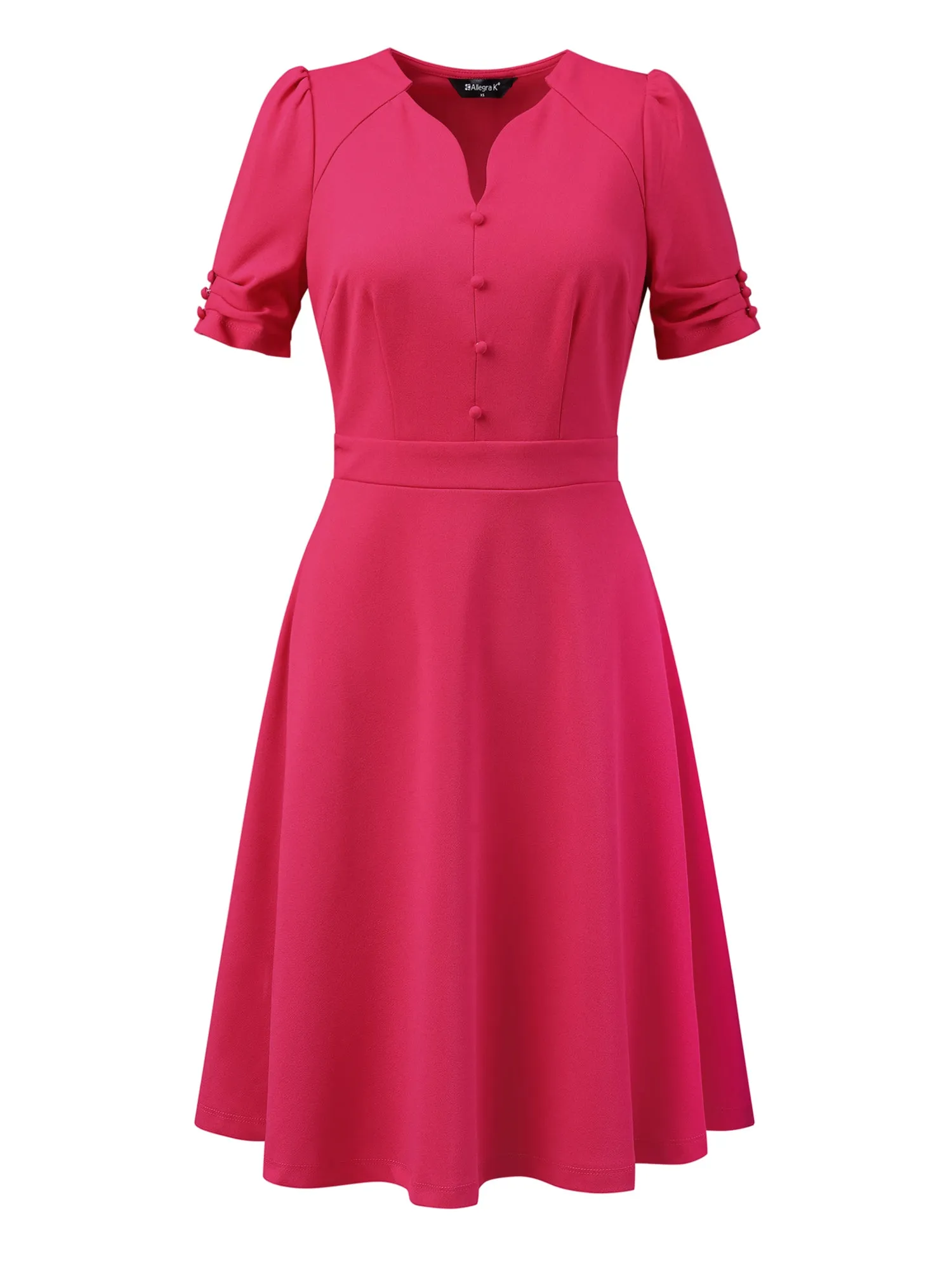 Elegant Short Puff Sleeve V Neck A-Line Zipper Side Office Dress