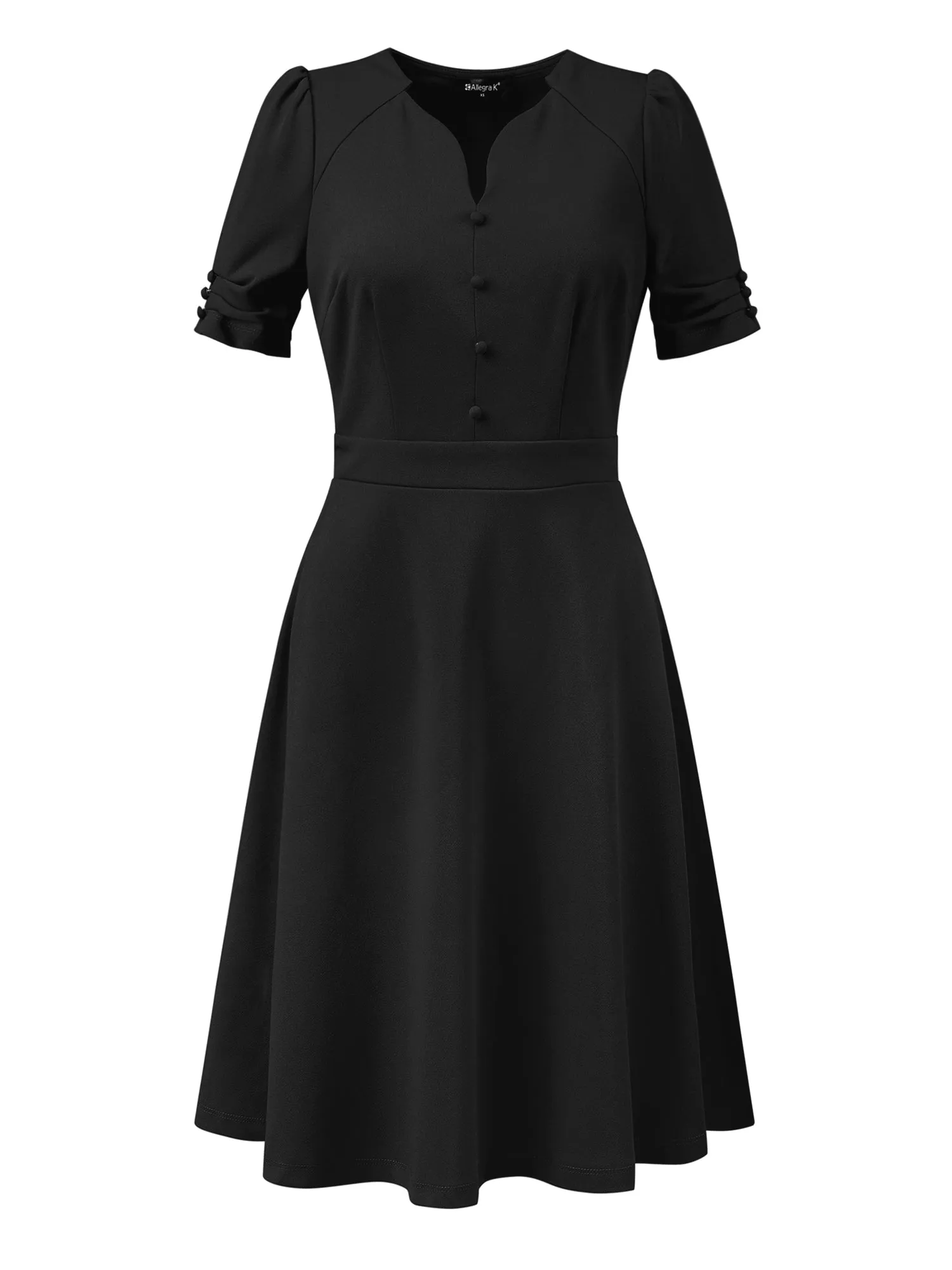 Elegant Short Puff Sleeve V Neck A-Line Zipper Side Office Dress
