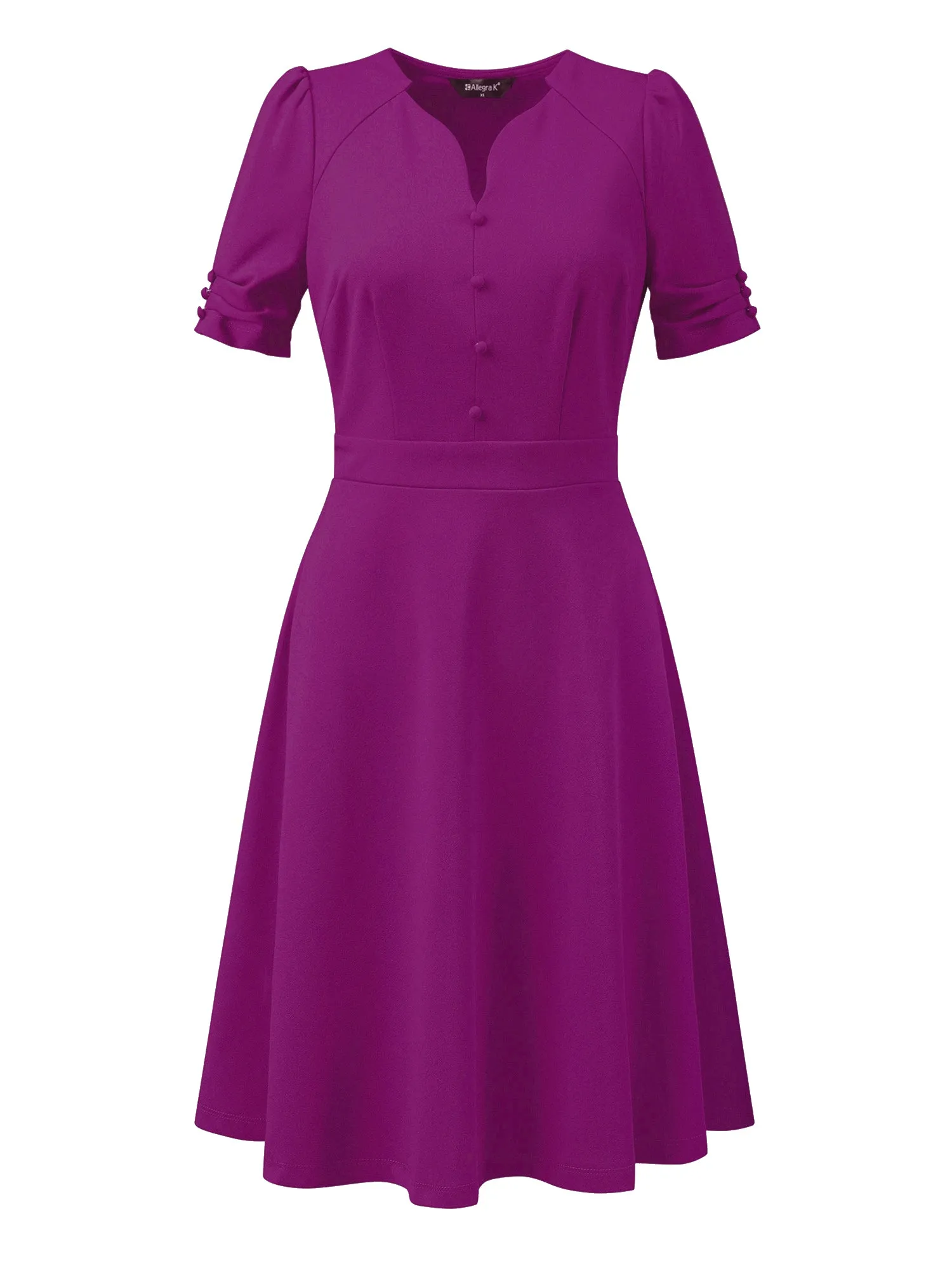 Elegant Short Puff Sleeve V Neck A-Line Zipper Side Office Dress