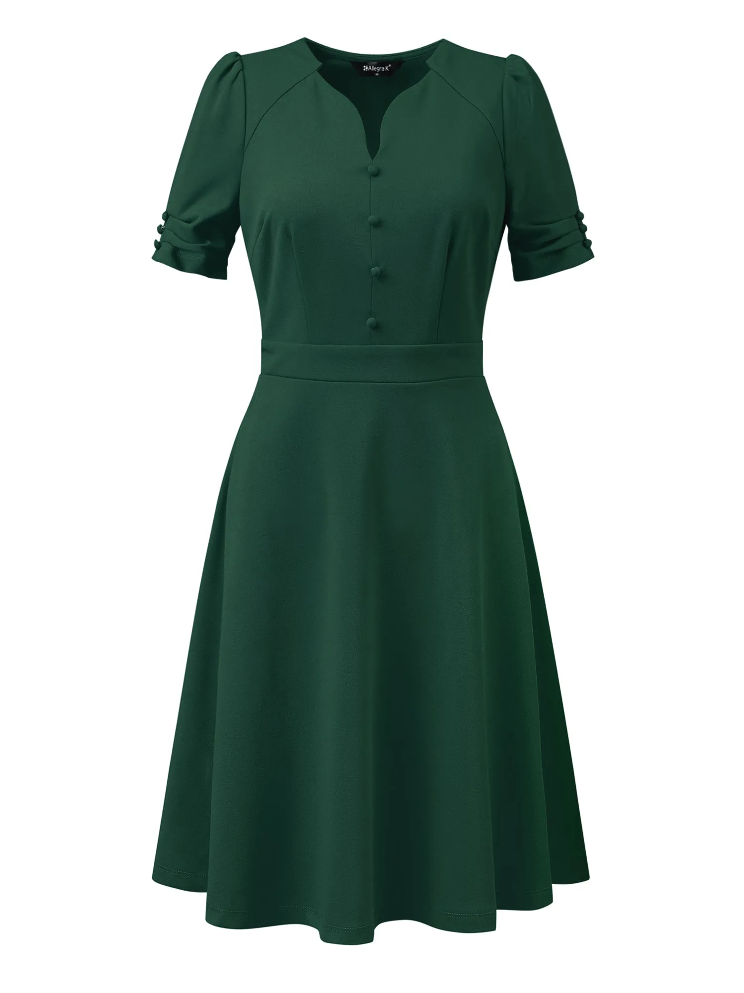 Elegant Short Puff Sleeve V Neck A-Line Zipper Side Office Dress