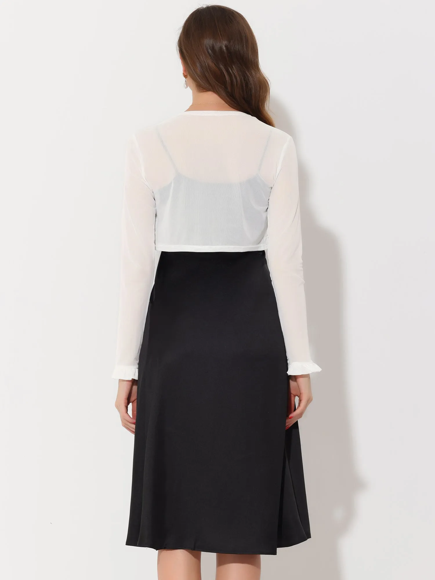 Elegant Shrug Sheer Mesh Bolero Top Ruffle Collar Crop Cardigan