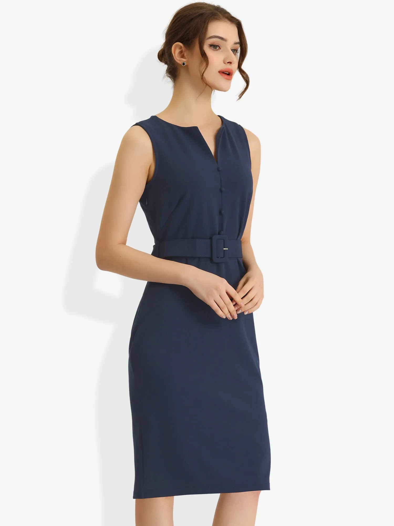 Elegant Sleeveless Work Round Neck Bodycon Sheath Dress