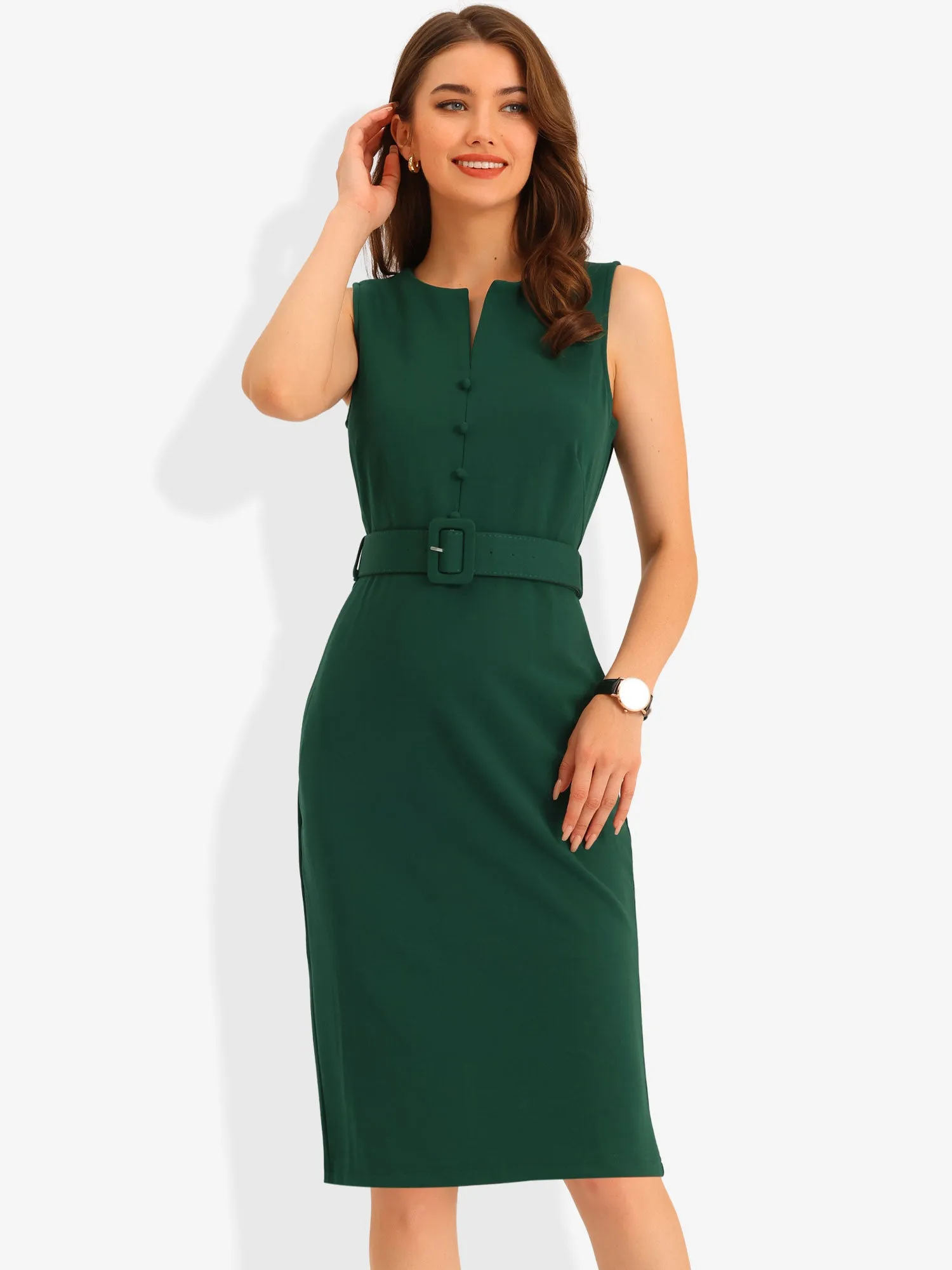 Elegant Sleeveless Work Round Neck Bodycon Sheath Dress