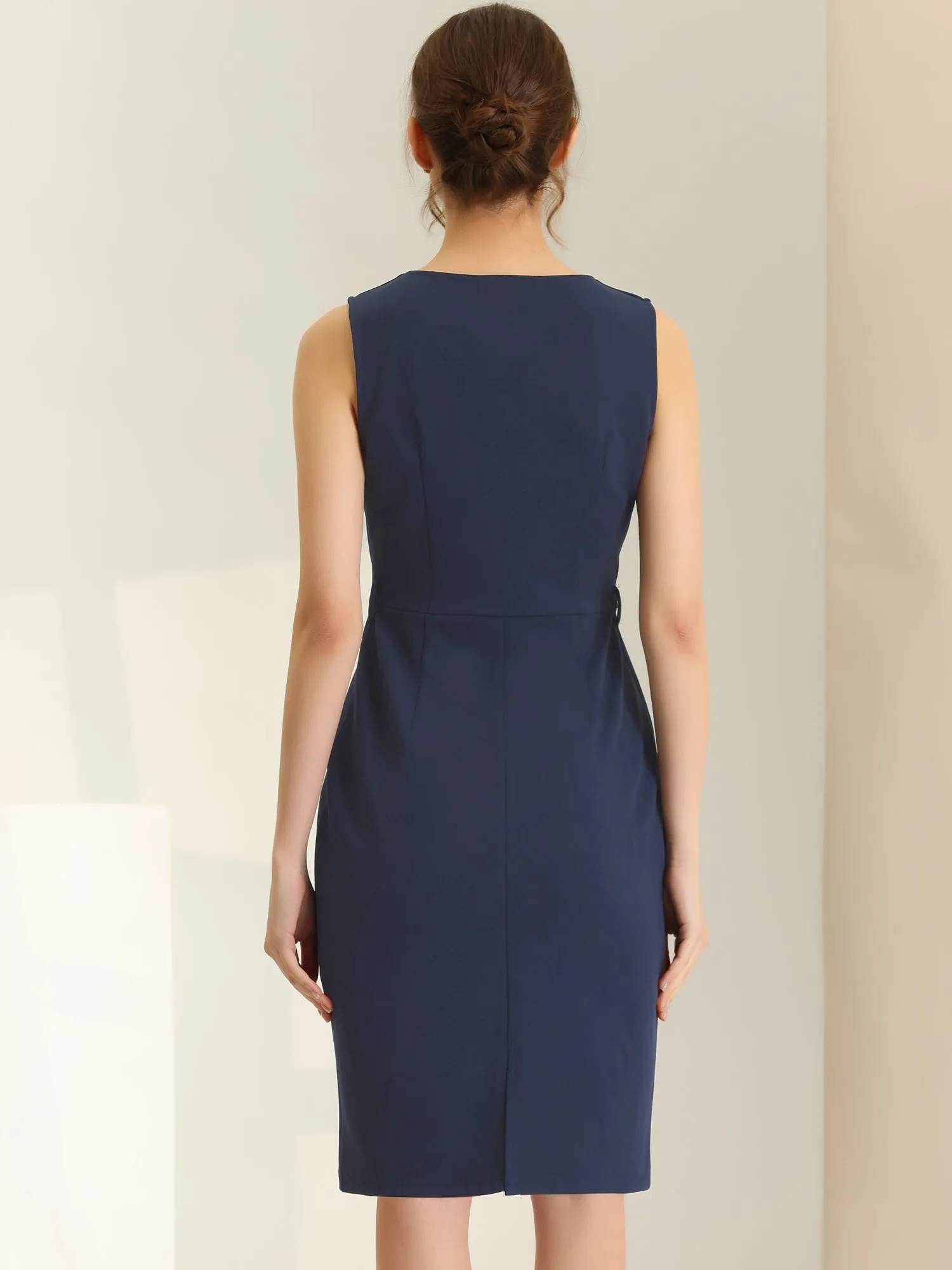 Elegant Sleeveless Work Round Neck Bodycon Sheath Dress