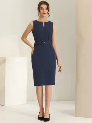 Elegant Sleeveless Work Round Neck Bodycon Sheath Dress