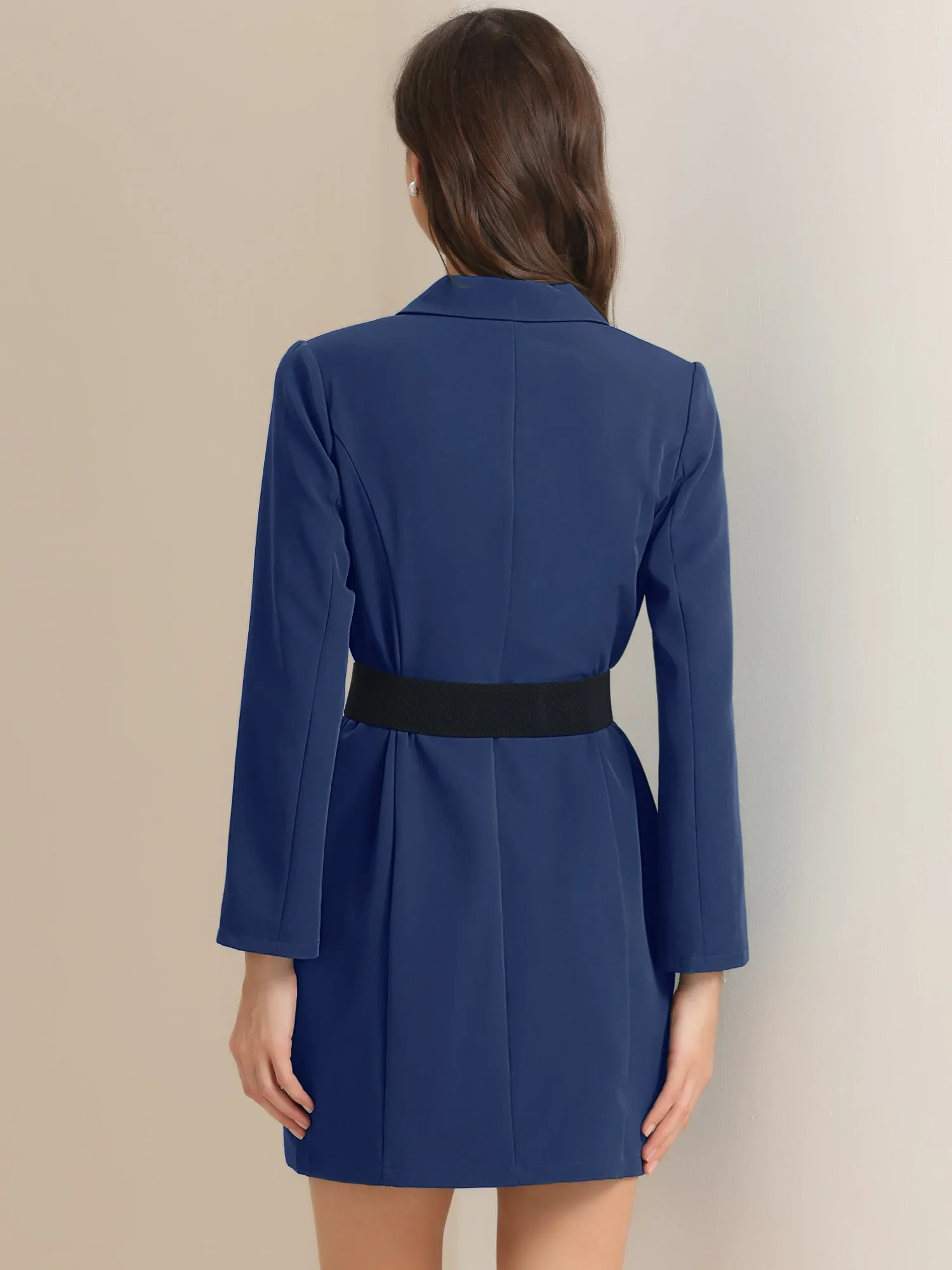 Elegant Slit Sleeve Belted Double Breasted Work Office Blazer Dress