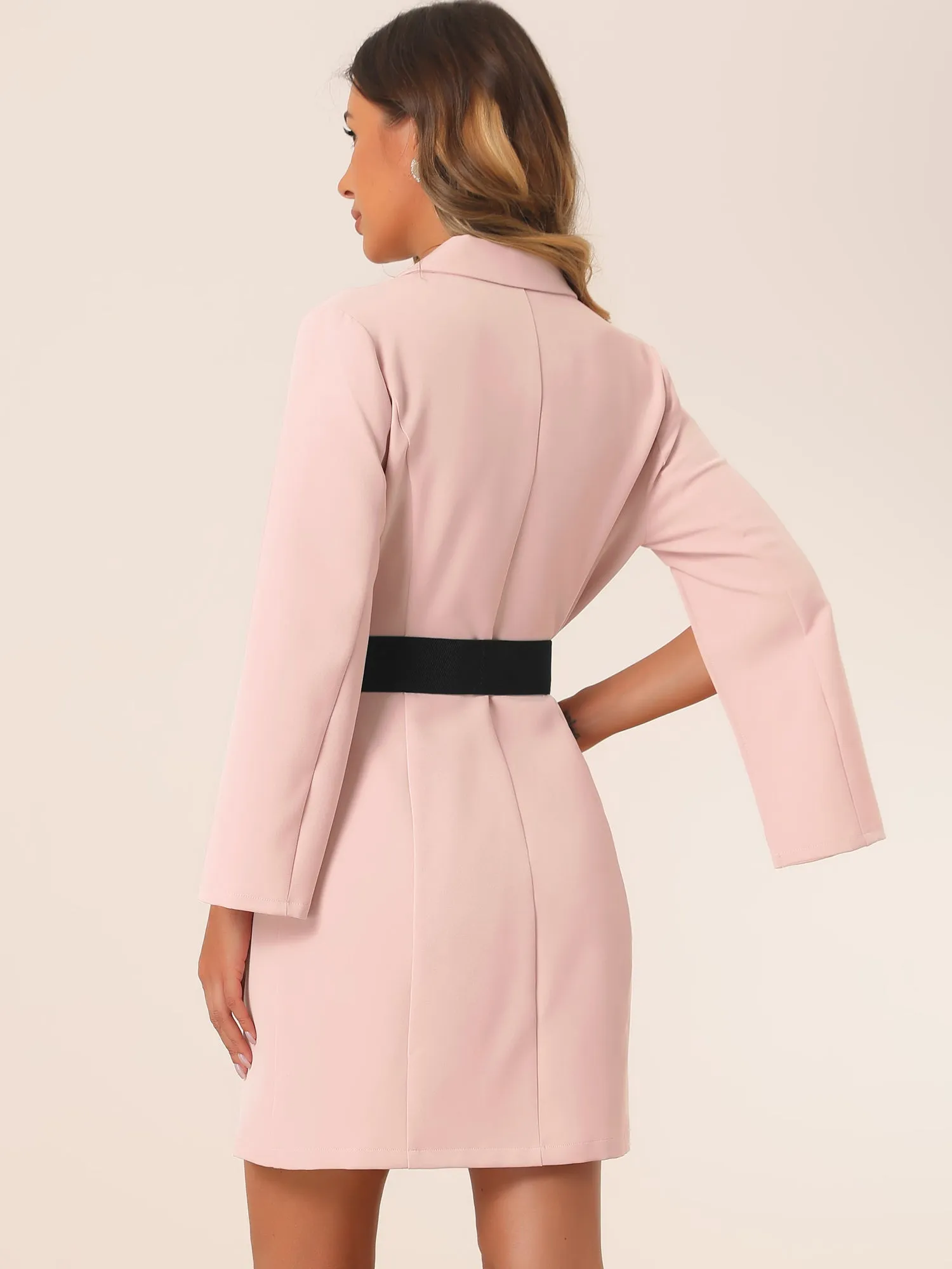 Elegant Slit Sleeve Belted Double Breasted Work Office Blazer Dress