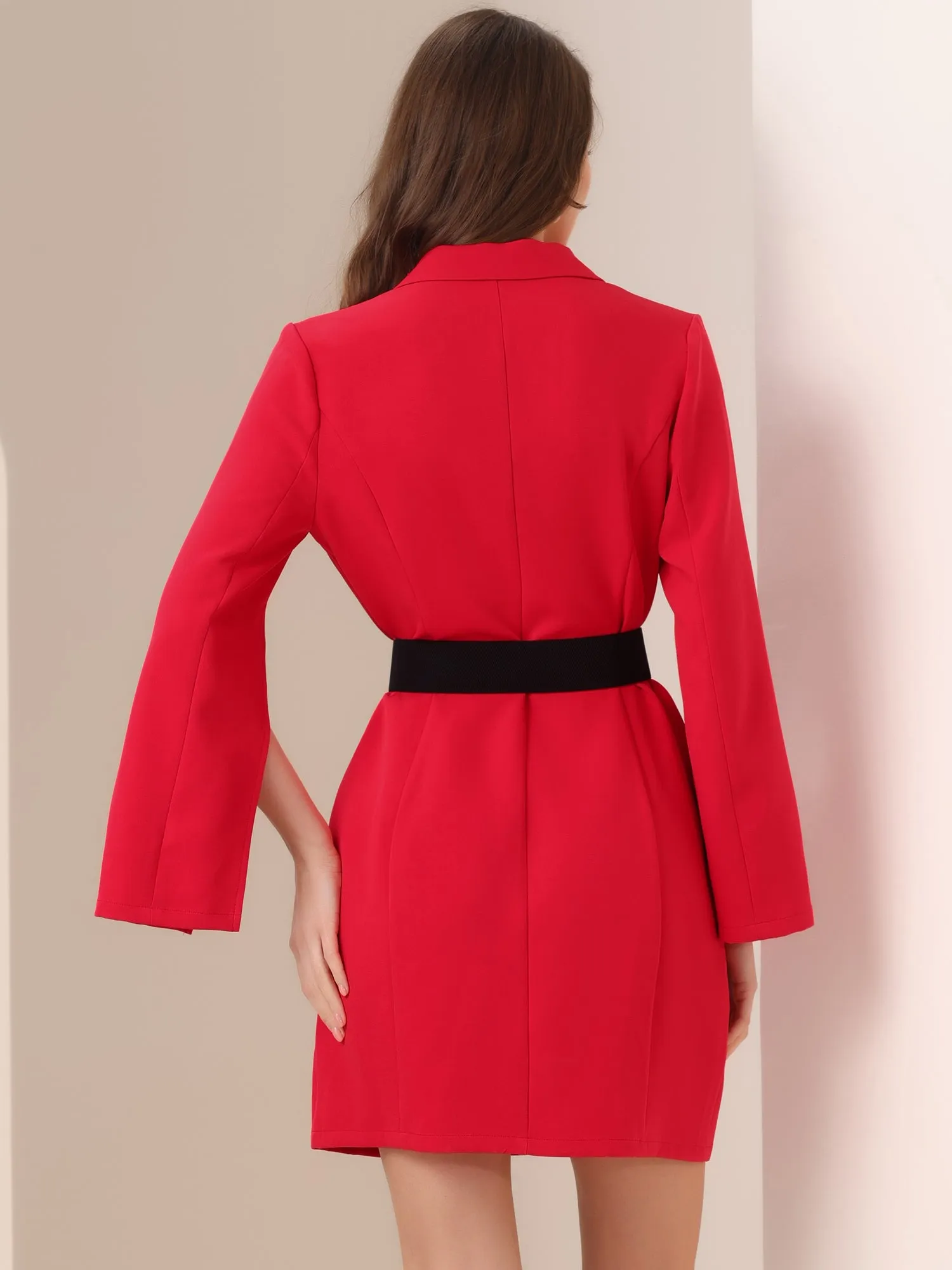 Elegant Slit Sleeve Belted Double Breasted Work Office Blazer Dress