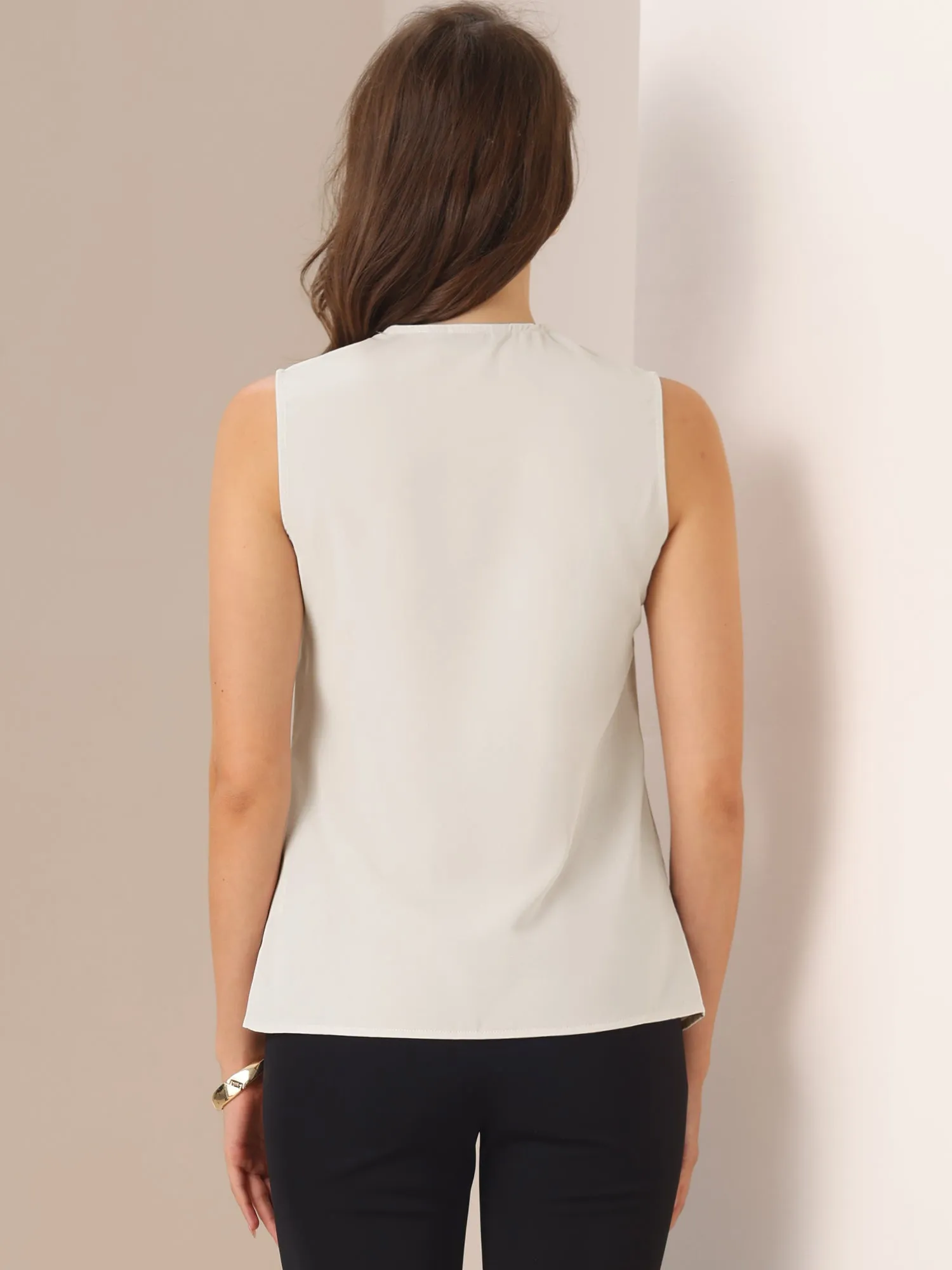 Elegant V Neck Pleated Solid Work Sleeveless Blouse
