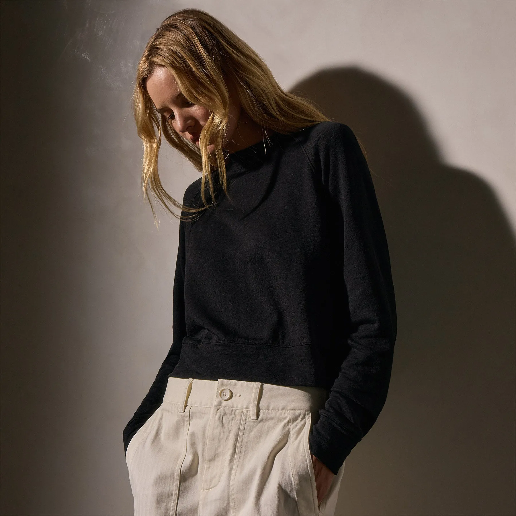 French Terry Cropped Mock Neck - Black