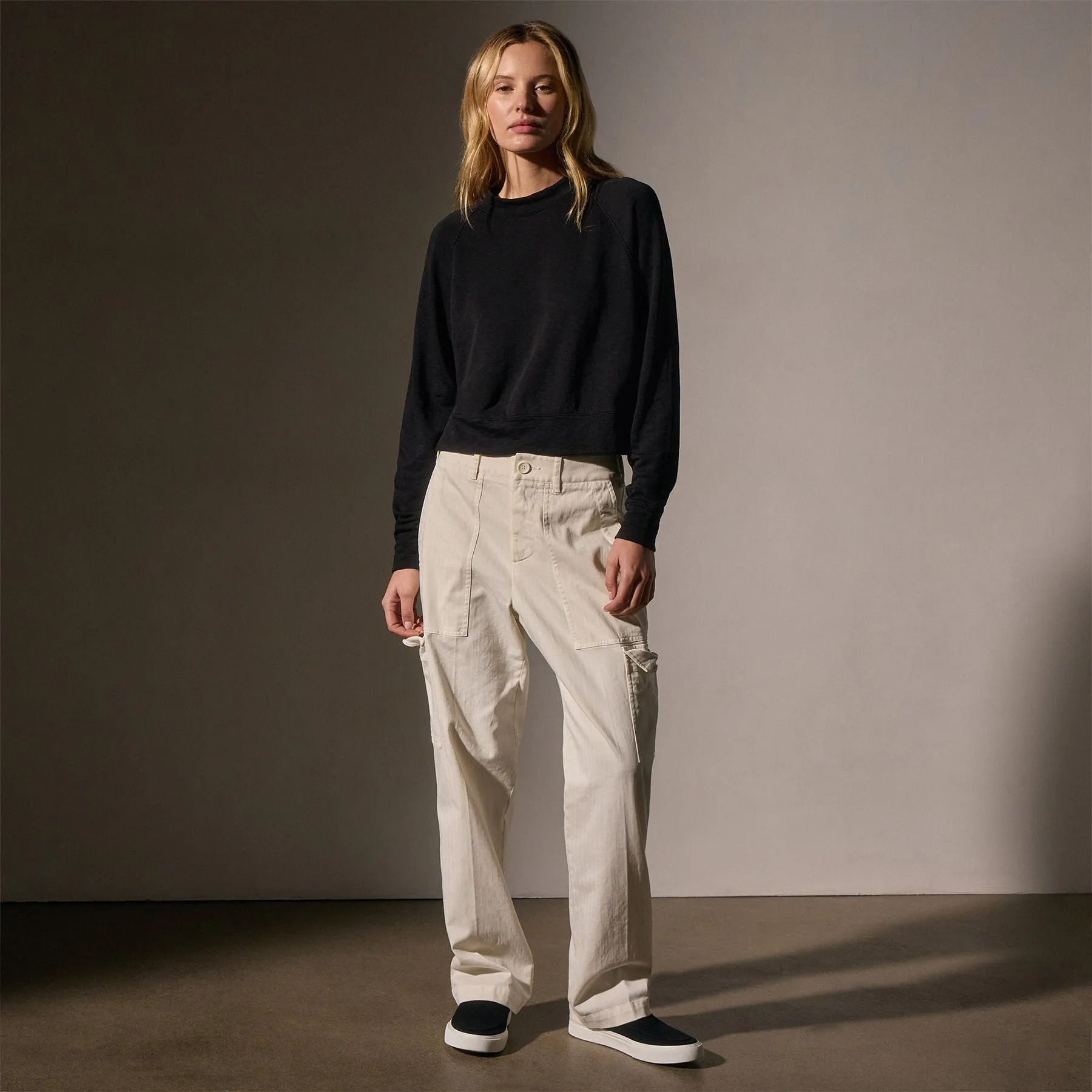 French Terry Cropped Mock Neck - Black