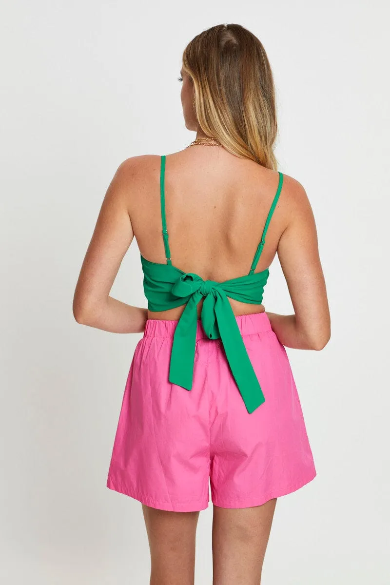 Green Crop Top Sleeveless V-Neck