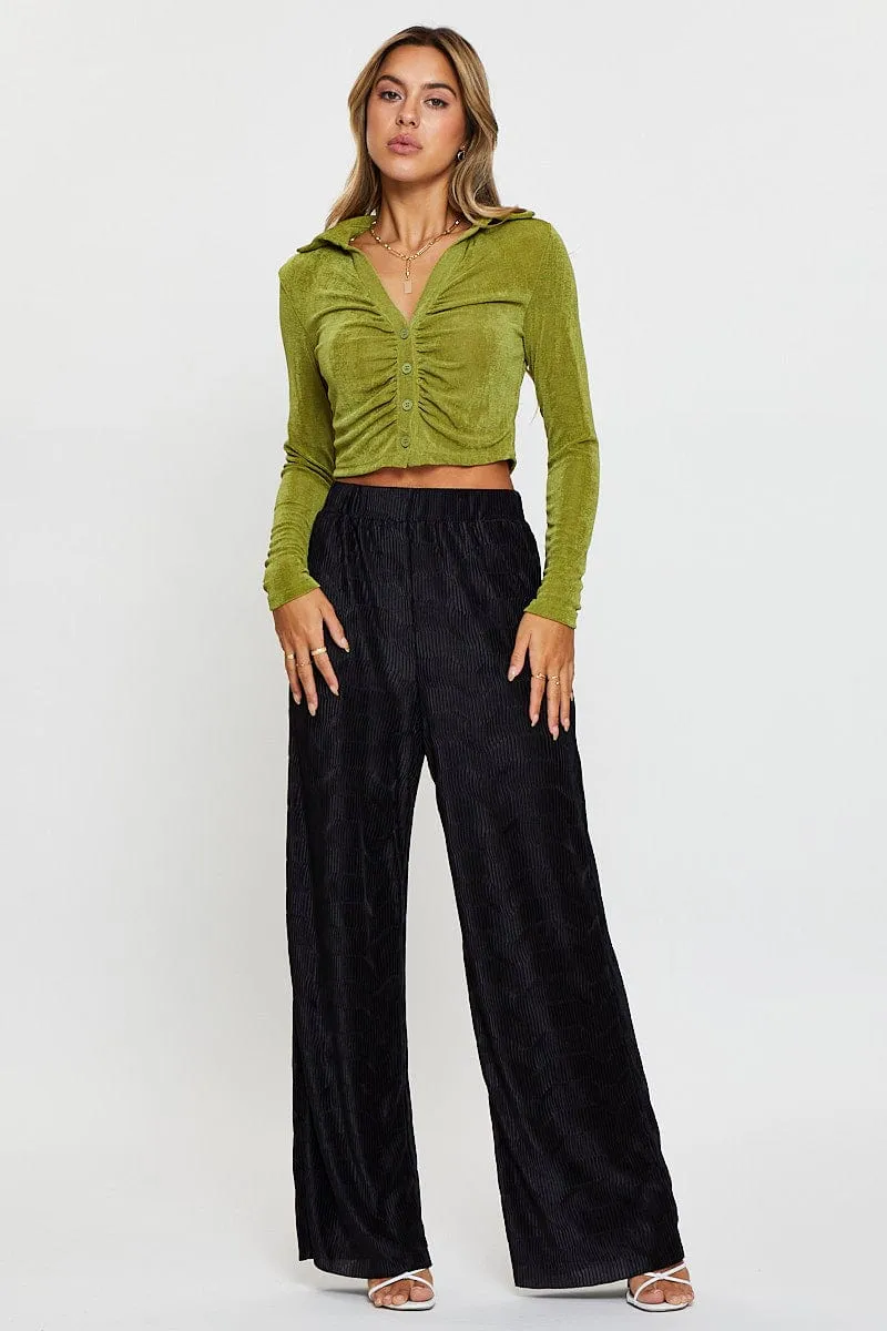 Green Jersey Shirt Long Sleeve Ruche