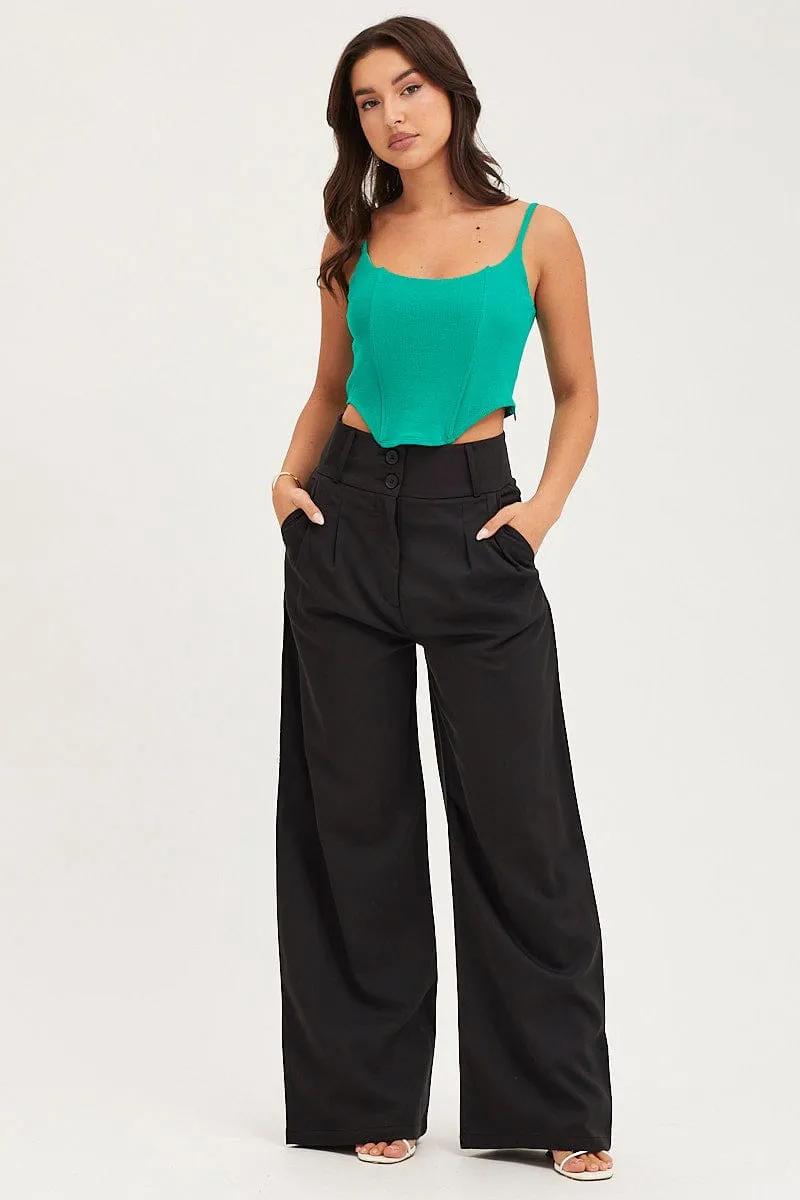 Green Rib Singlet Round Neck