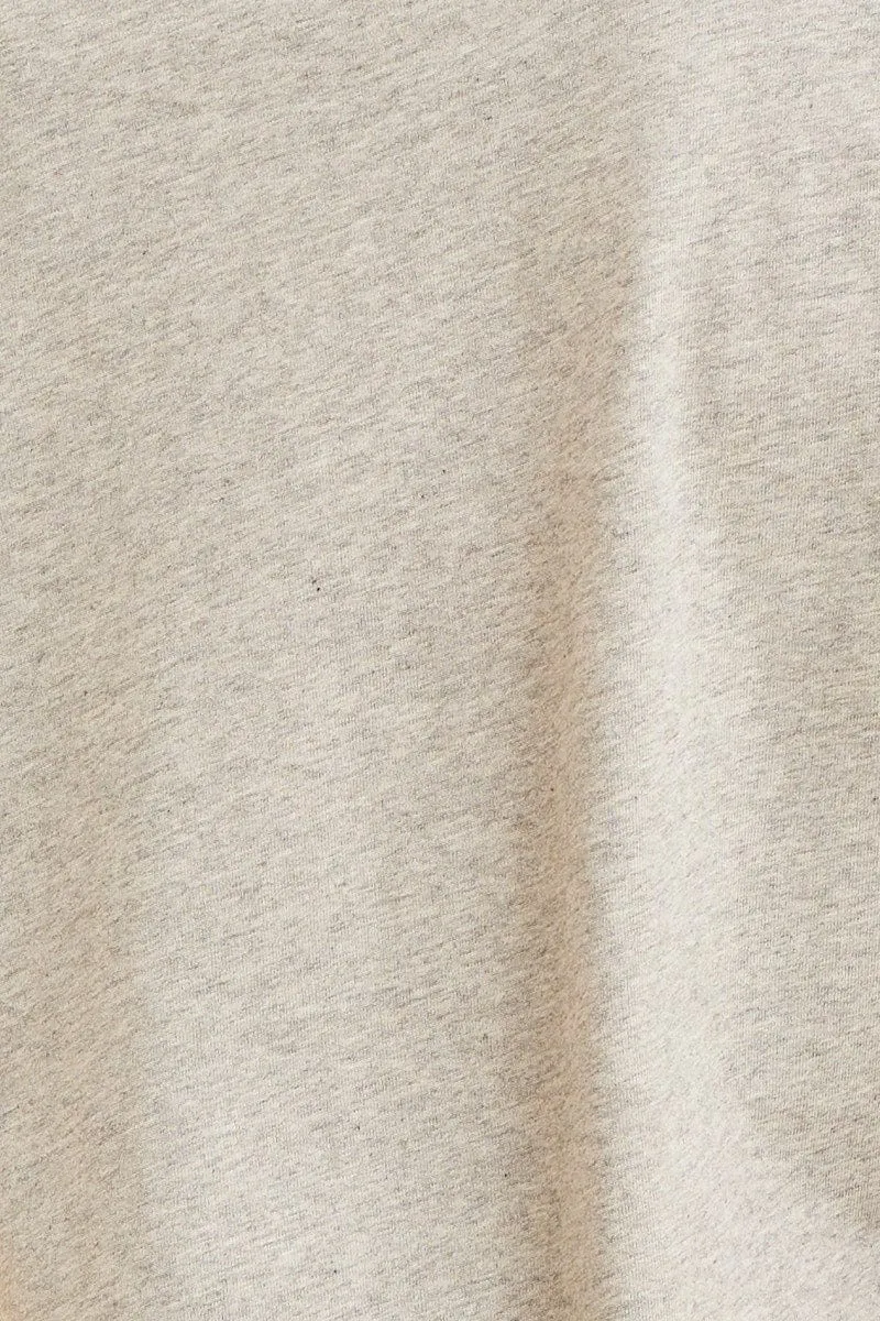 Grey Cropped T-Shirt Crew Neck Roll Sleeve Cotton