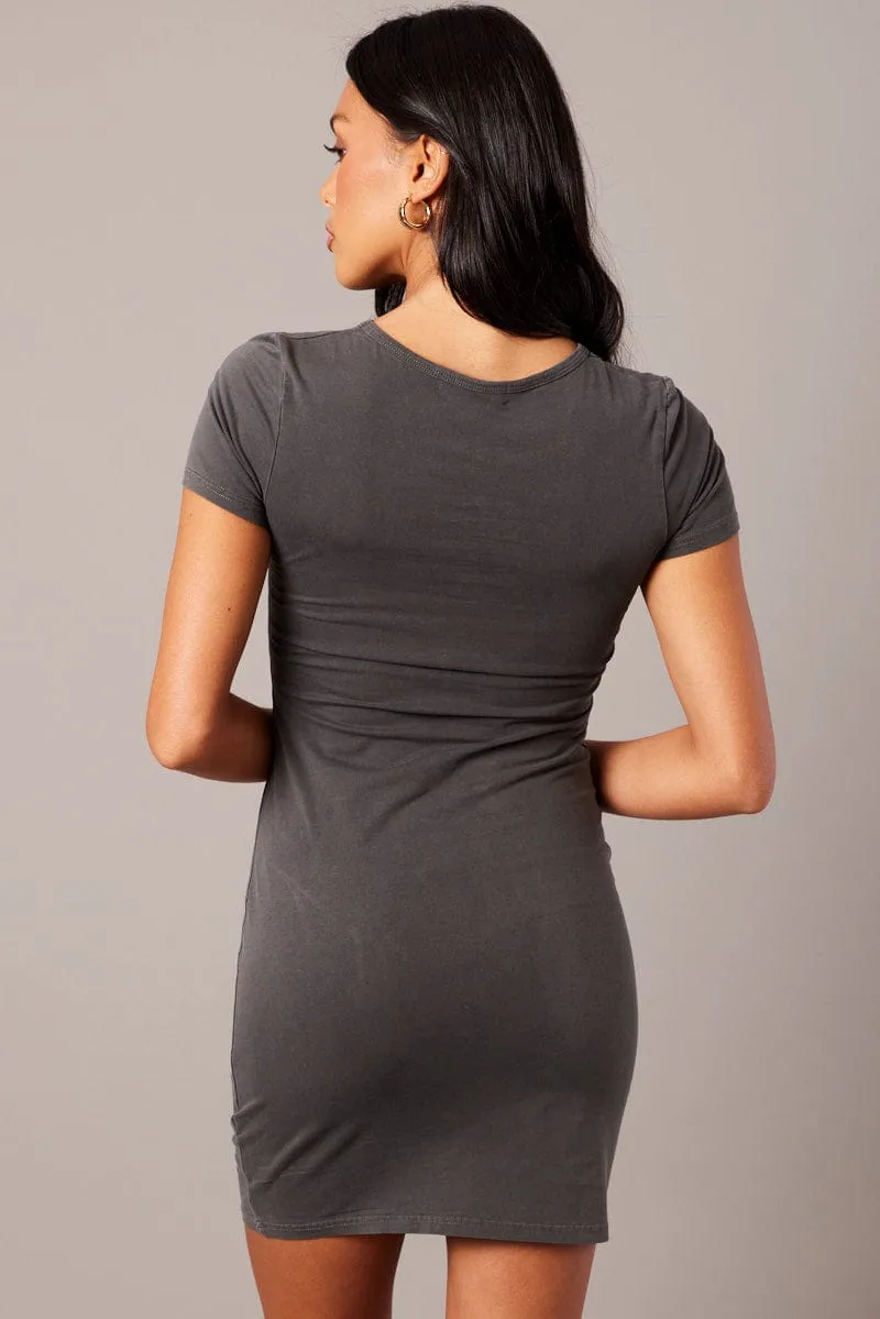 Grey Graphic Dress Short Sleeve