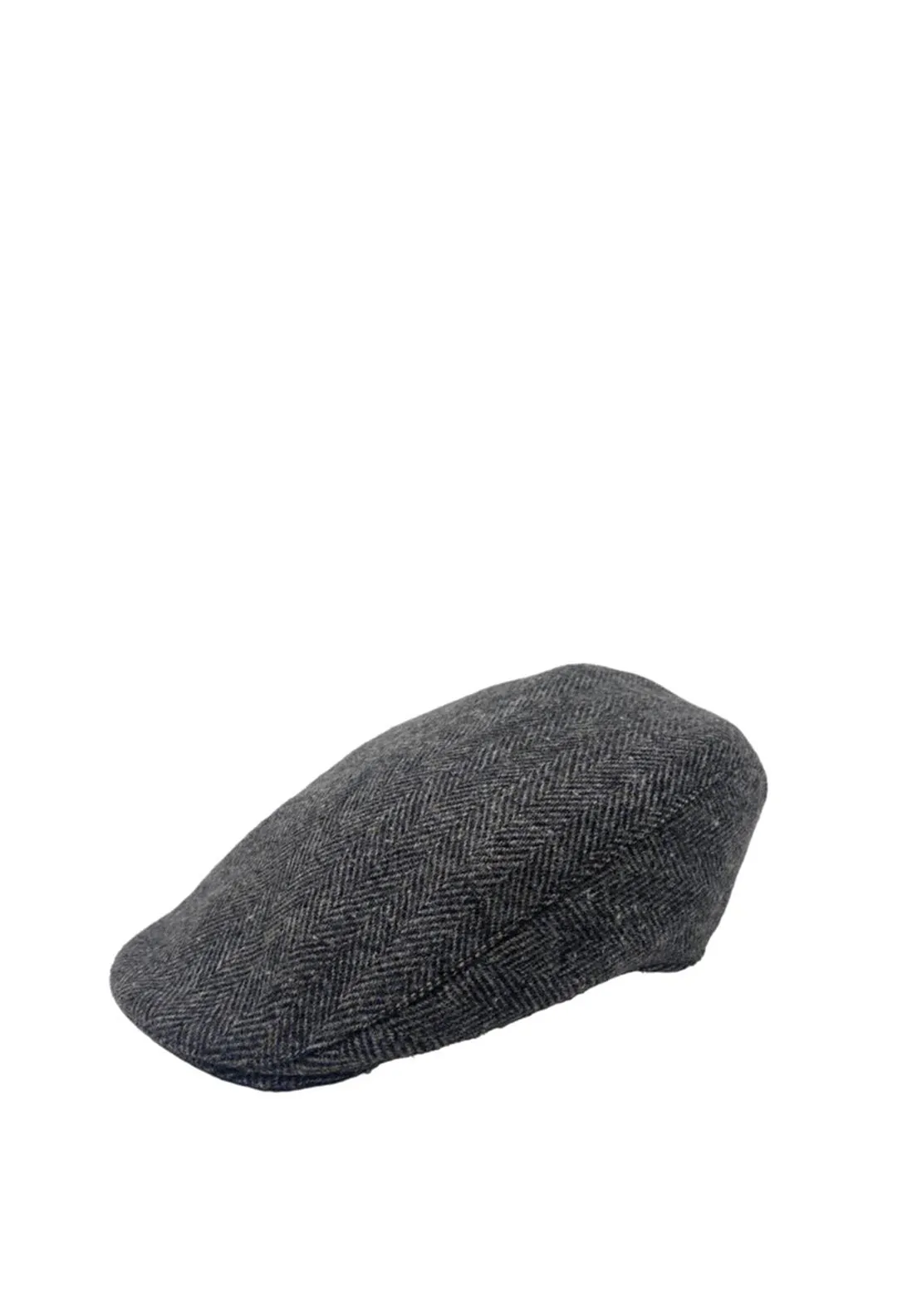 Hanna Hats English Tweed Herringbone Cap, Black & Grey