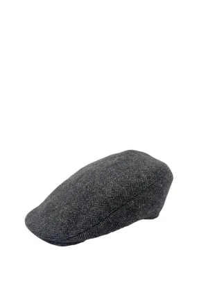 Hanna Hats English Tweed Herringbone Cap, Black & Grey