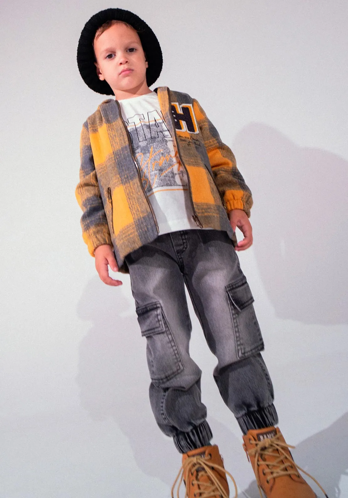 Hashtag Mini Boy Three Piece Check Set, Mustard