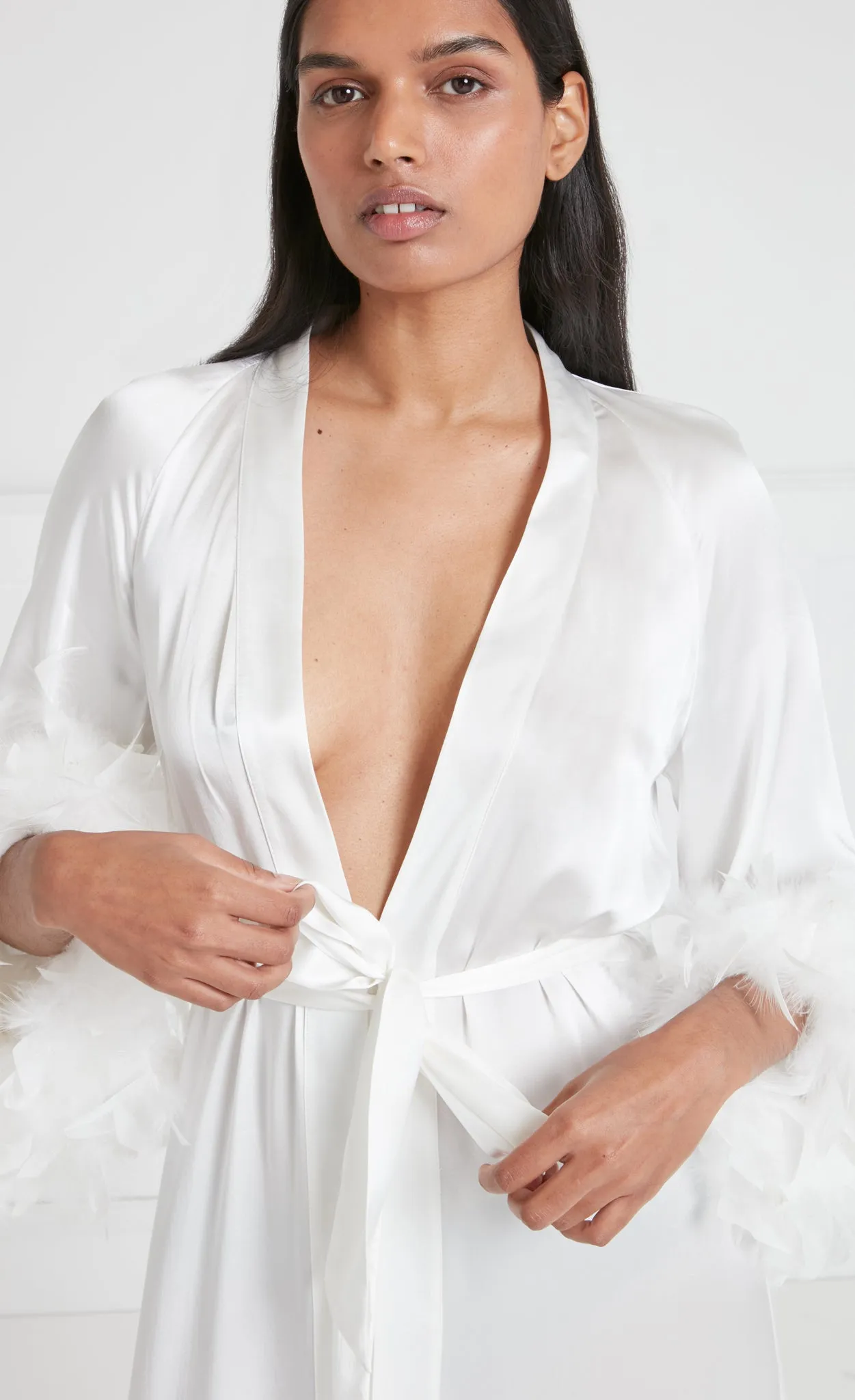 Hebe Ostrich Feather Robe - Off White