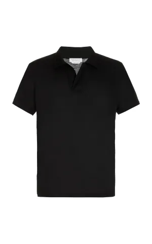 Jaime Short Sleeve Polo in Black Cotton Jersey