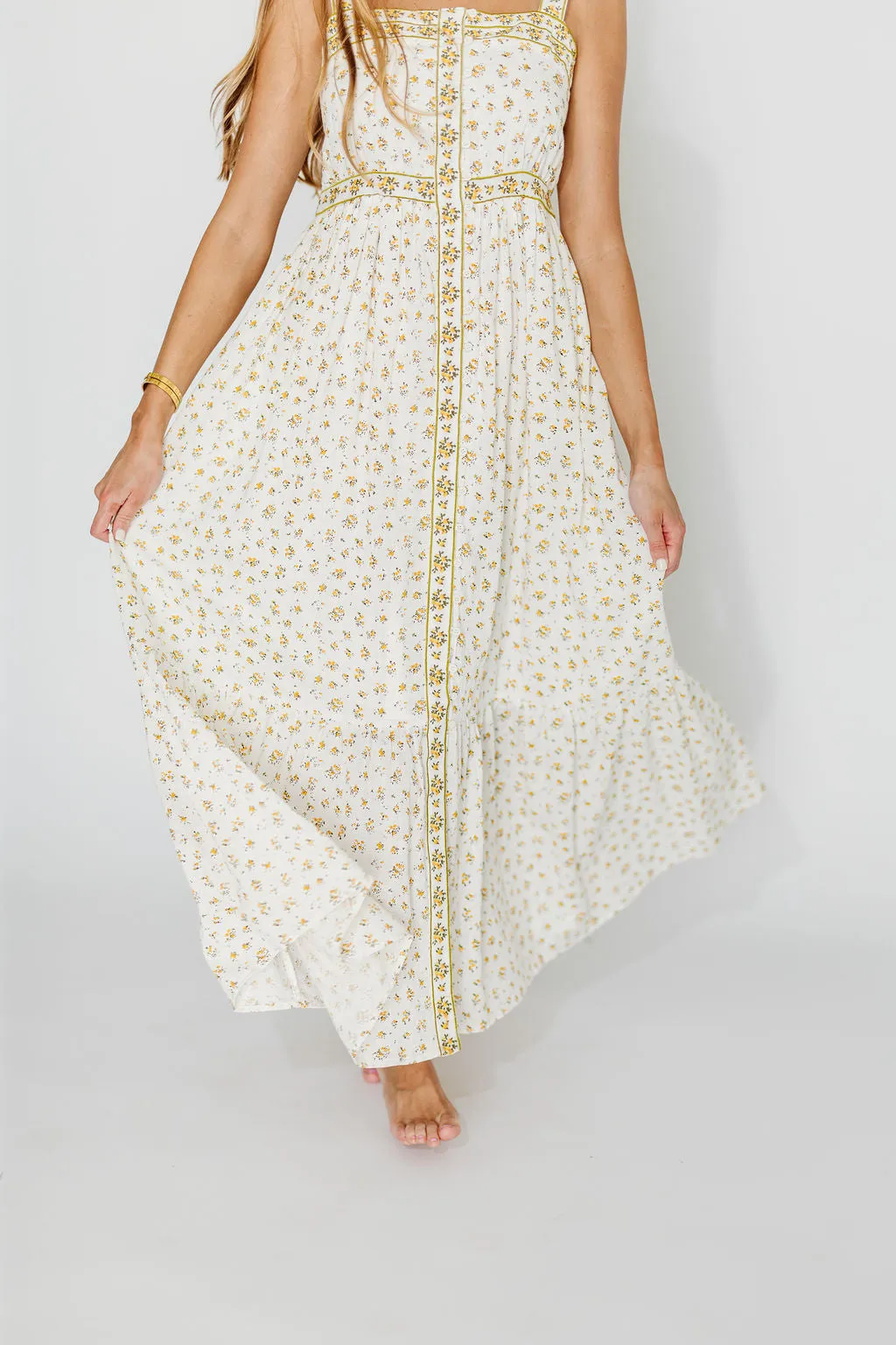 Kenna Cotton Floral Embroidered Maxi In Daffodil