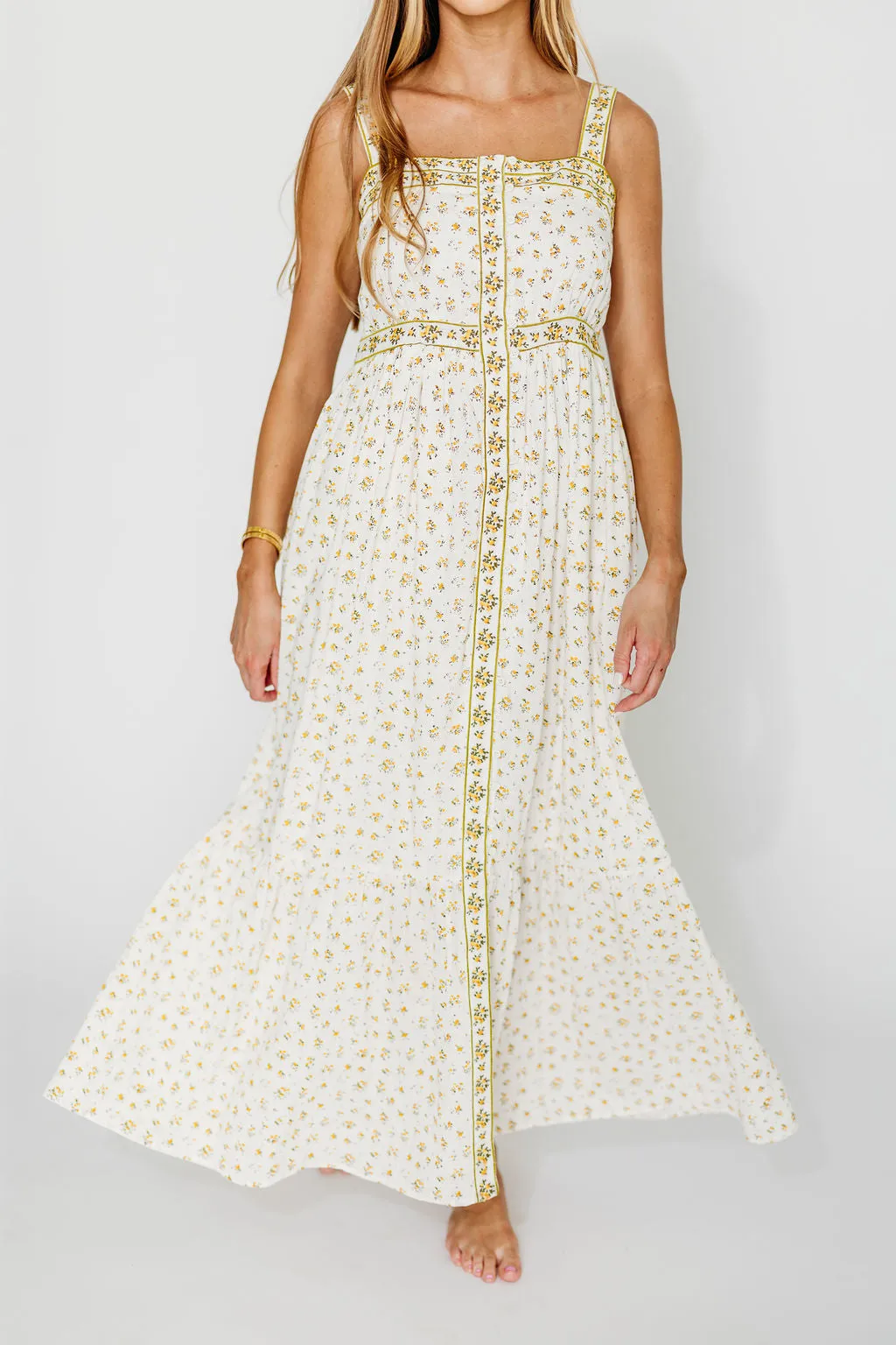 Kenna Cotton Floral Embroidered Maxi In Daffodil