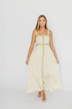 Kenna Cotton Floral Embroidered Maxi In Daffodil