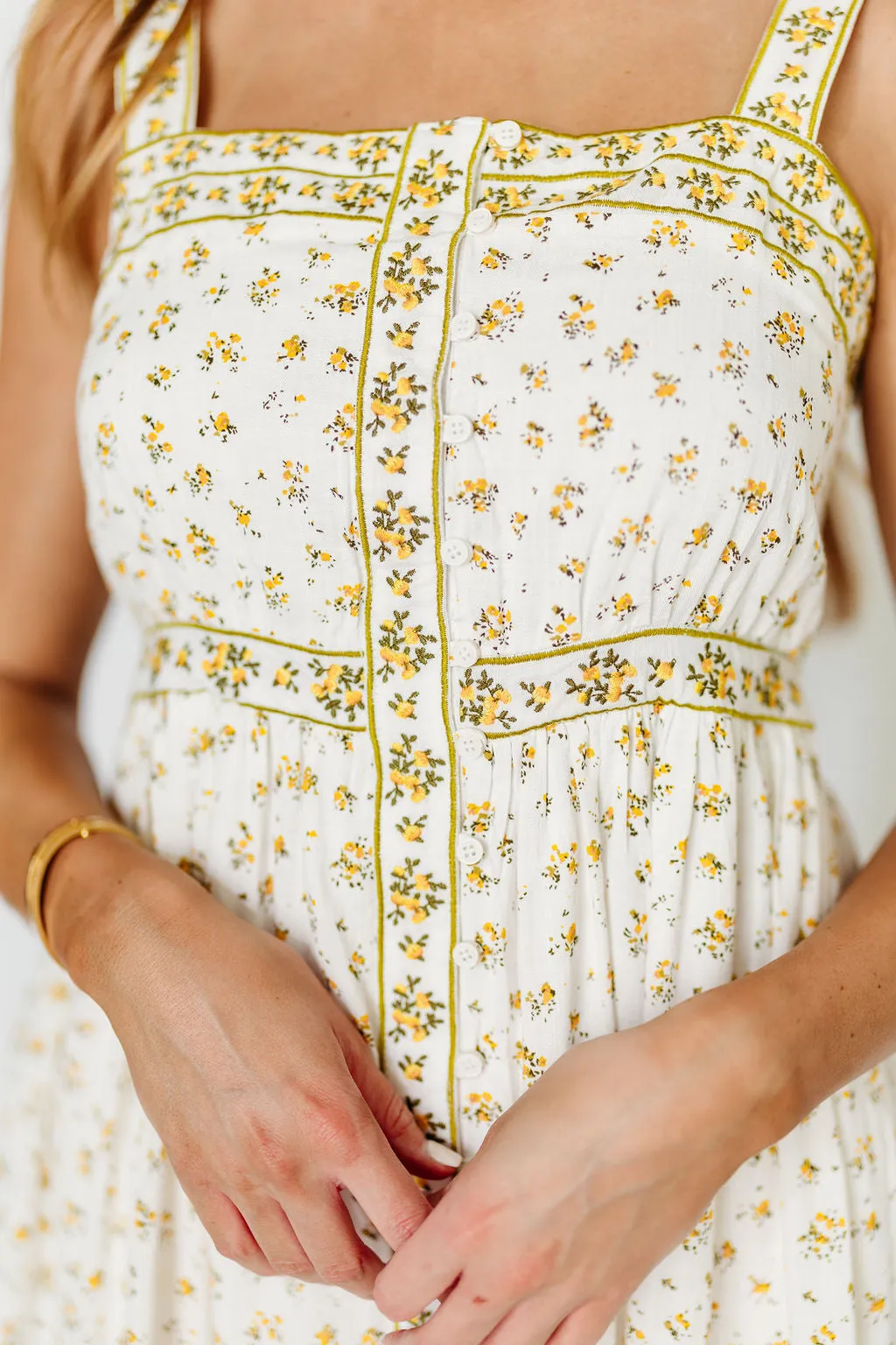 Kenna Cotton Floral Embroidered Maxi In Daffodil