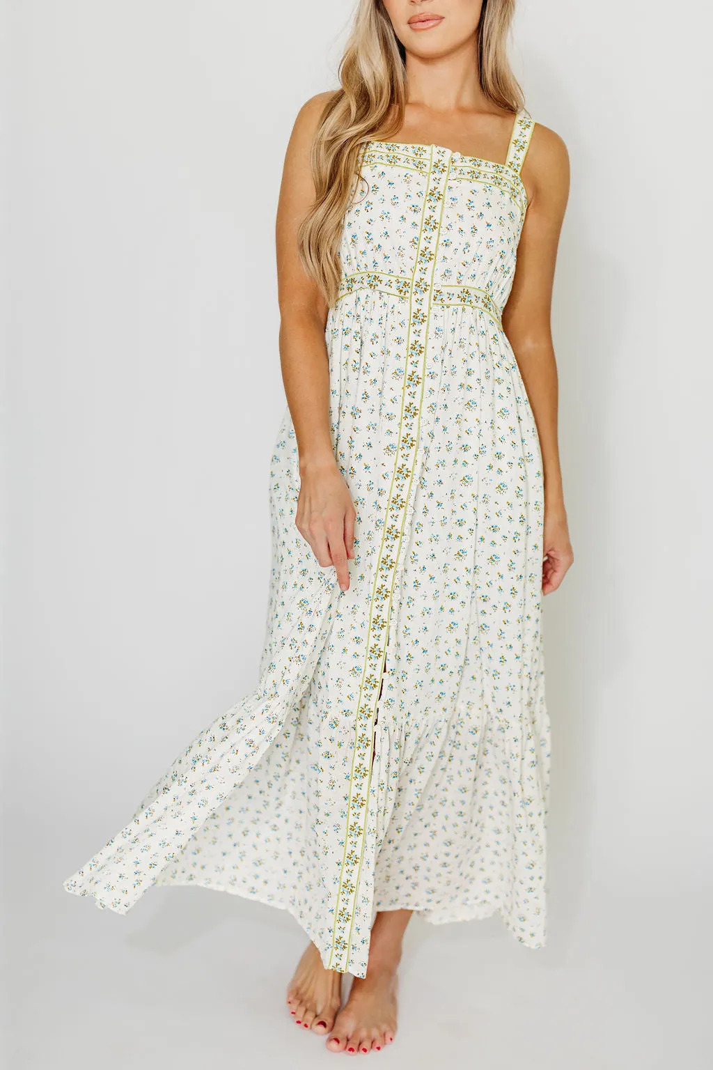 Kenna Floral Embroidered Maxi In French Blue