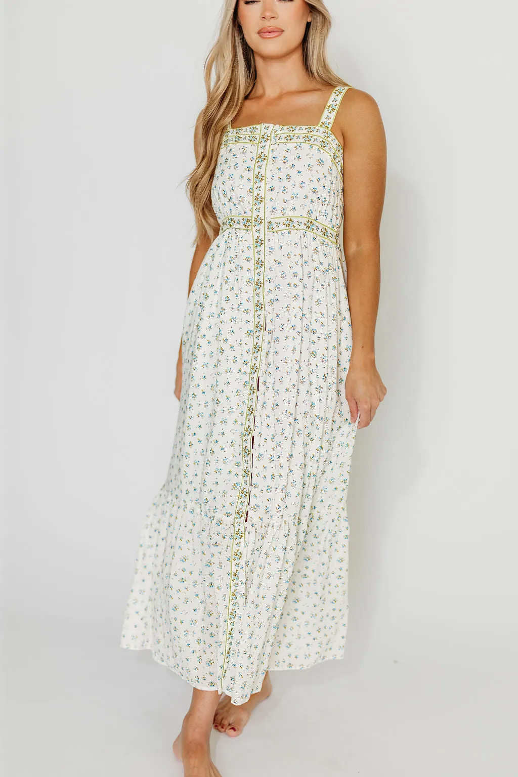 Kenna Floral Embroidered Maxi In French Blue