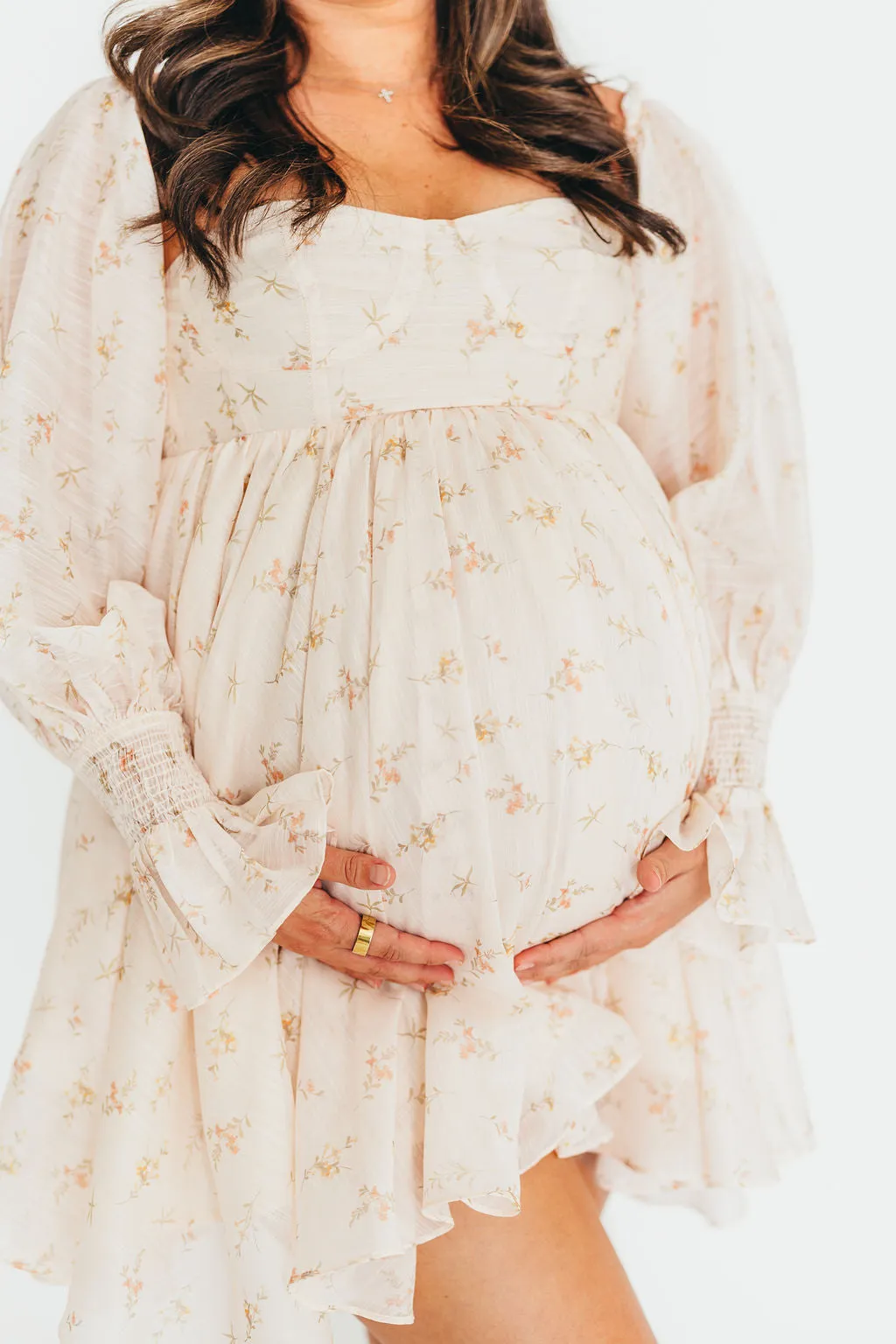 Kennedy Floral Mini Dress in Cream - Bump Friendly - PRE-ORDER