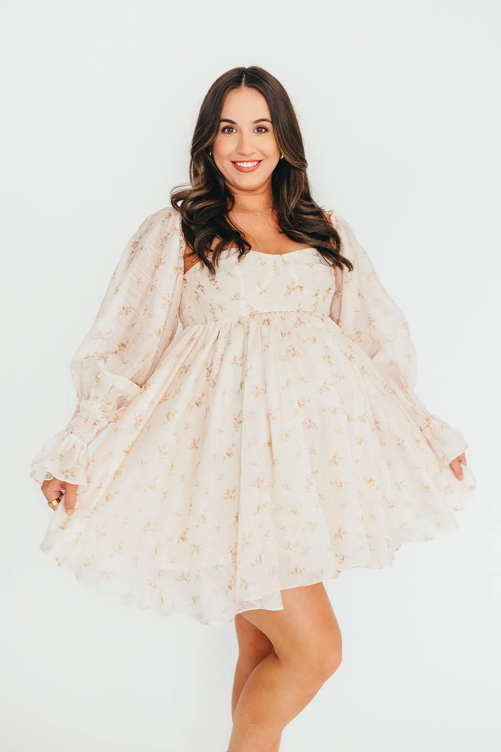 Kennedy Floral Mini Dress in Cream - Bump Friendly - PRE-ORDER