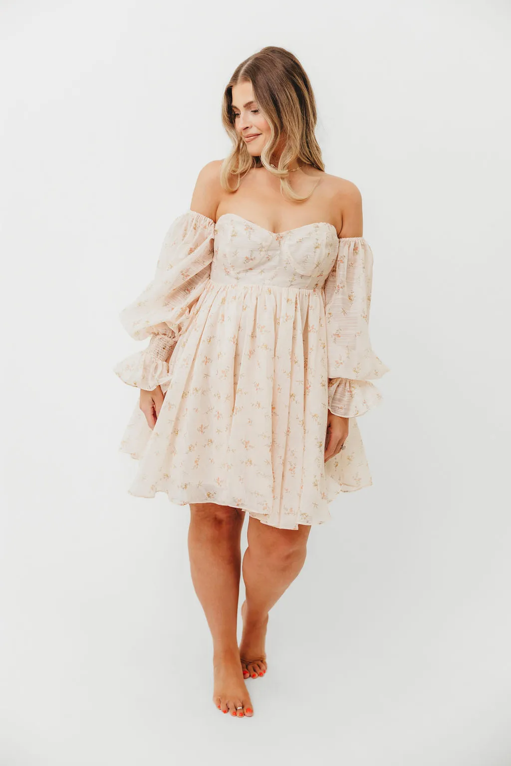 Kennedy Floral Mini Dress in Cream - Bump Friendly - PRE-ORDER