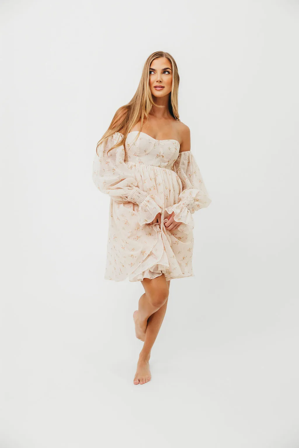 Kennedy Floral Mini Dress in Cream - Bump Friendly - PRE-ORDER