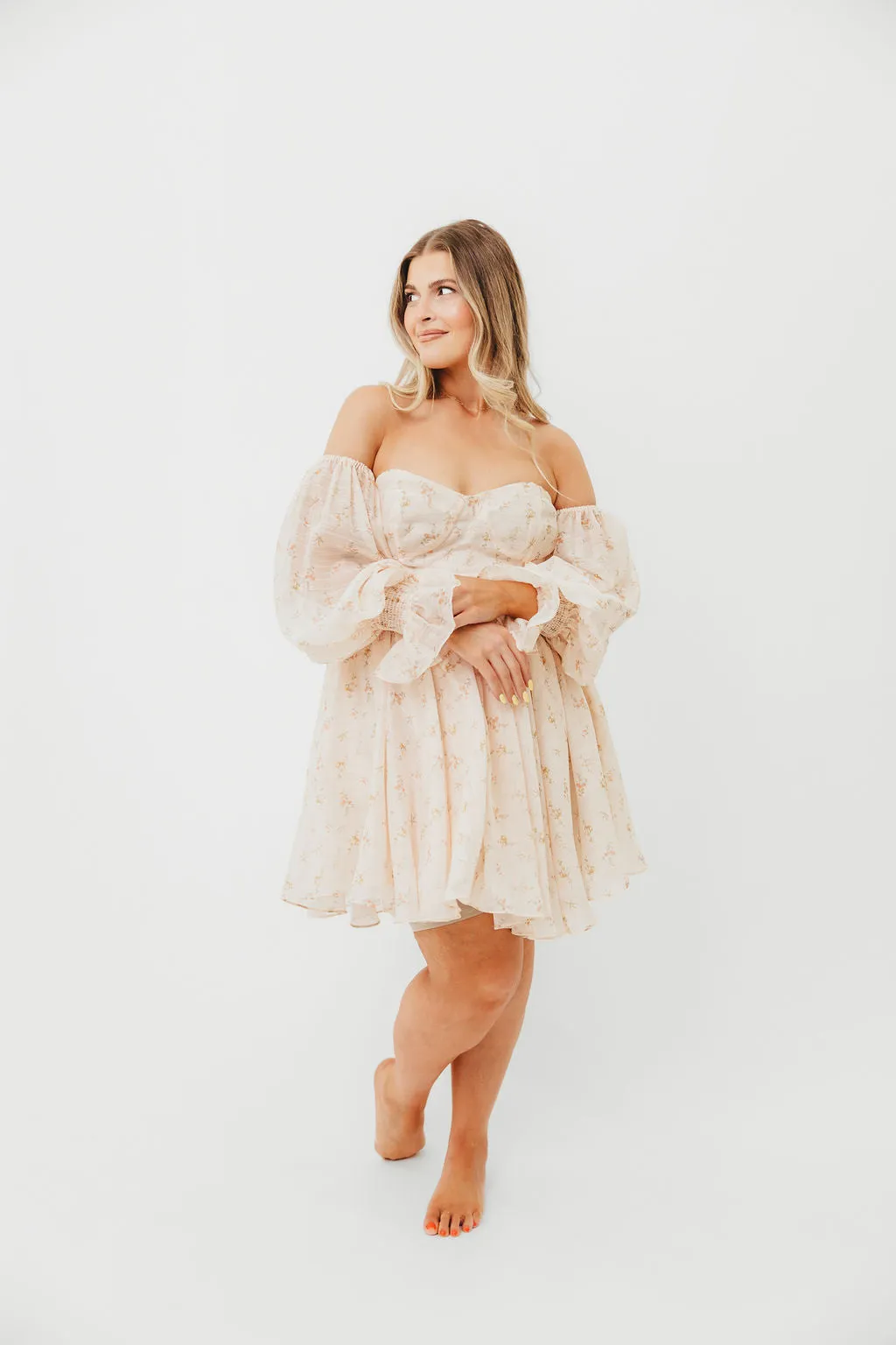 Kennedy Floral Mini Dress in Cream - Bump Friendly - PRE-ORDER