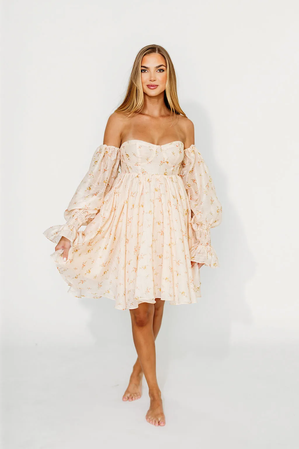 Kennedy Floral Mini Dress in Cream - Bump Friendly - PRE-ORDER