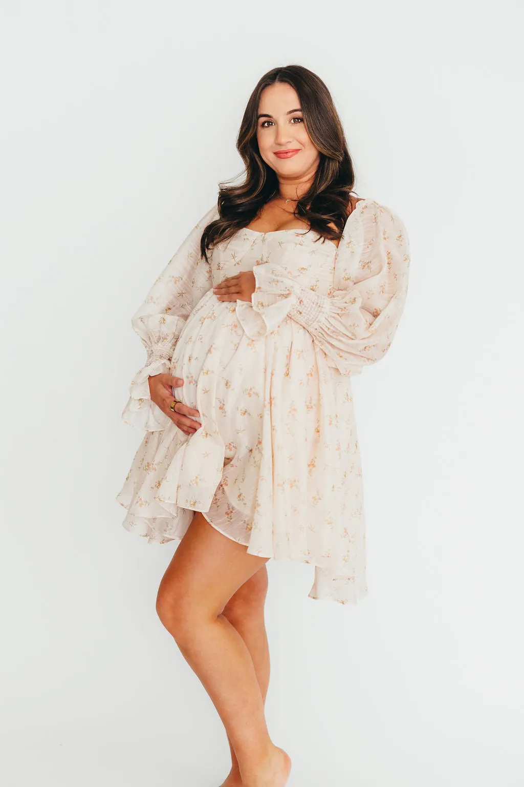Kennedy Floral Mini Dress in Cream - Bump Friendly - PRE-ORDER
